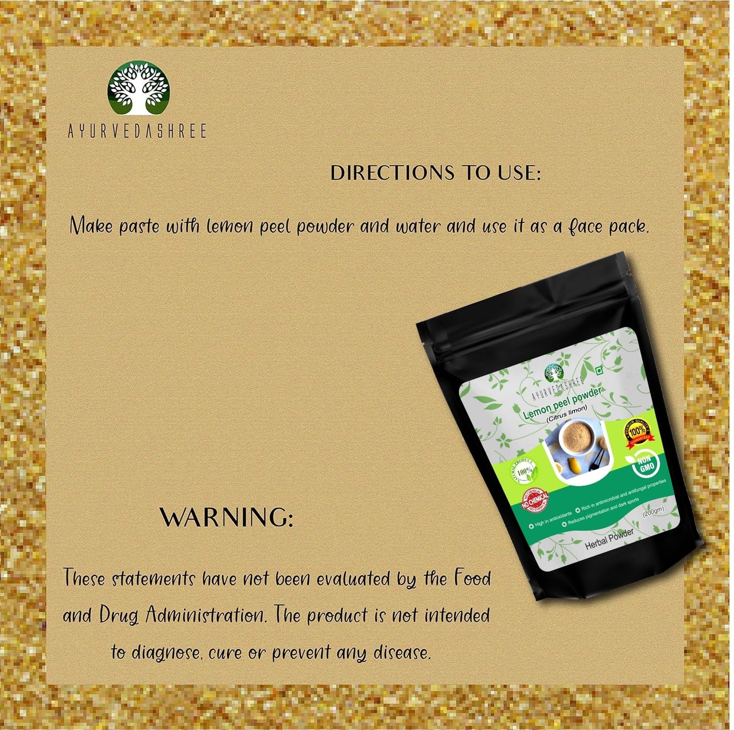 AYURVEDASHREE Lemon Peel Powder 100% Pure 100 Gm (3.53 Ounce) - Sun-Shade Dried Natural Ingredient