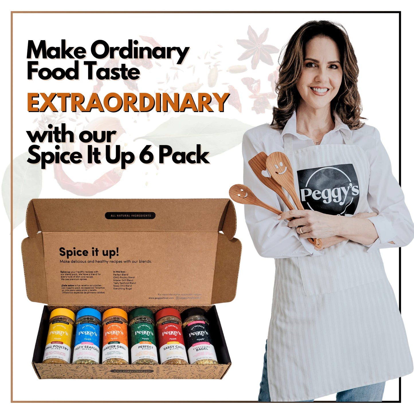 My Secrets Peggys Food Spice It Up Pack Seasoning Jars Set Of 6 - Ultimate Kitchen Seasoning Set For Grilling Roasting Or Baking