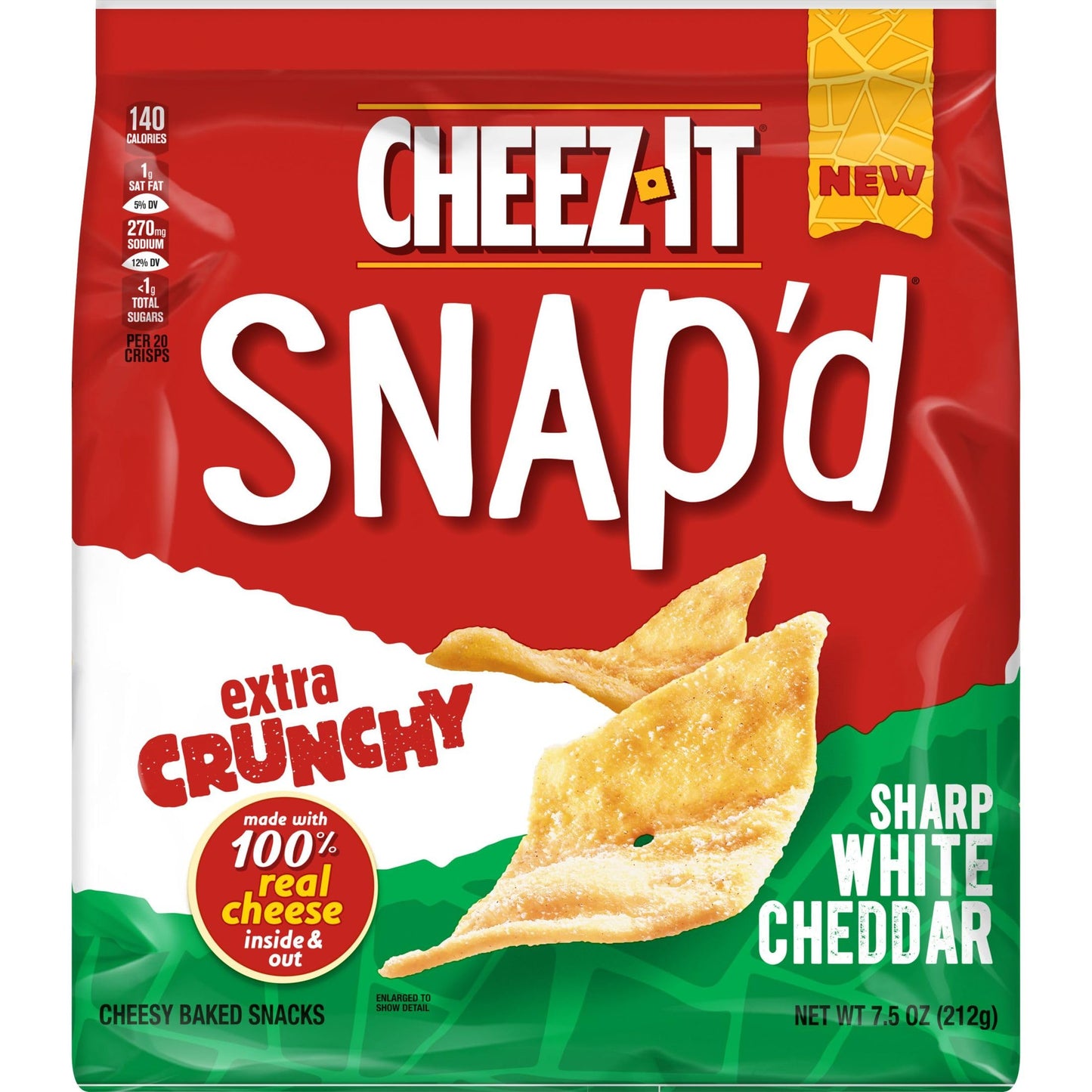 Cheez-It Snap'D Cheese Cracker Chips, Thin Crisps, Extra Crunchy, Sharp White Cheddar (6 Bags)