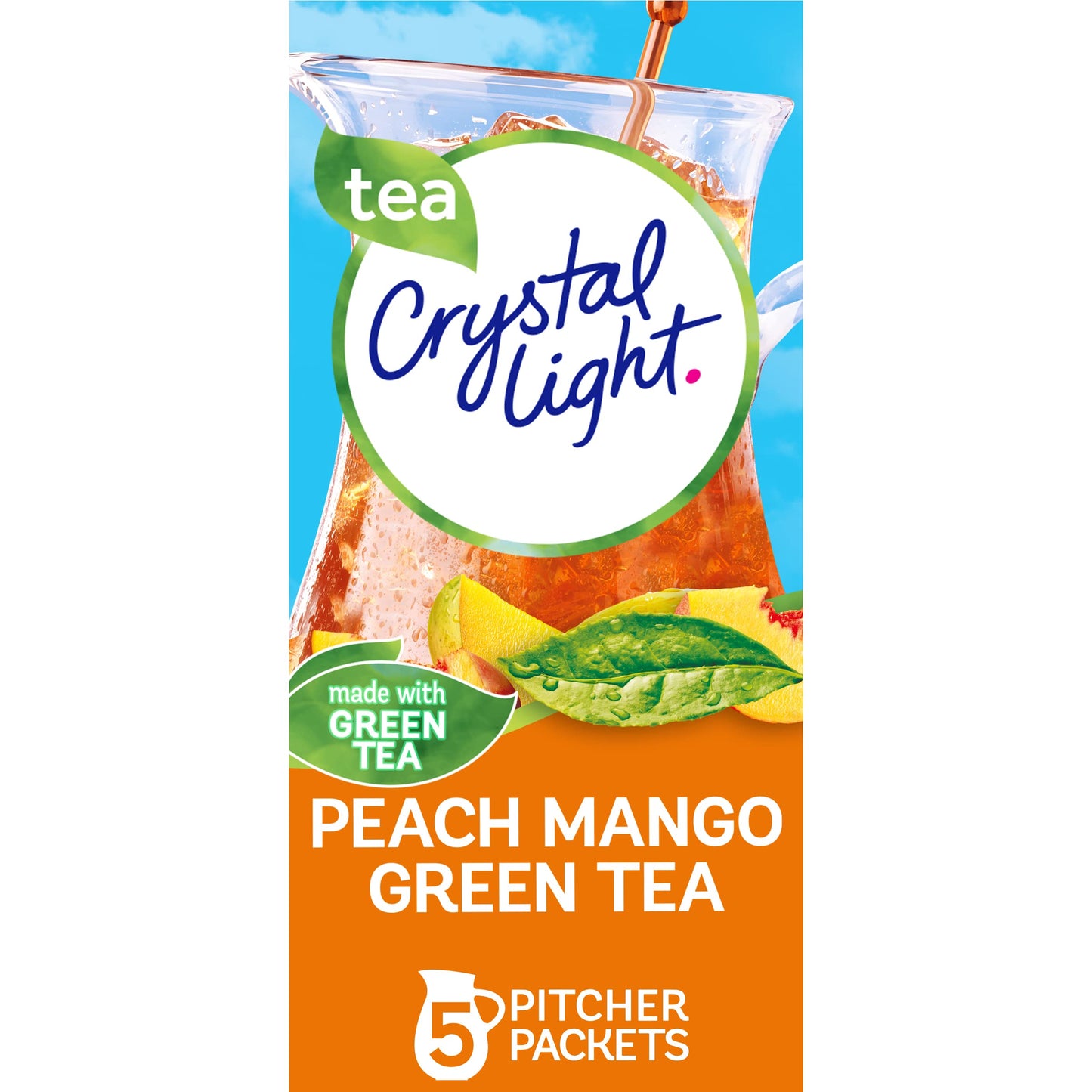Crystal Light Peach Mango Green Tea Naturally Flavored Powdered Drink Mix, 5 Ct Pitcher Packets