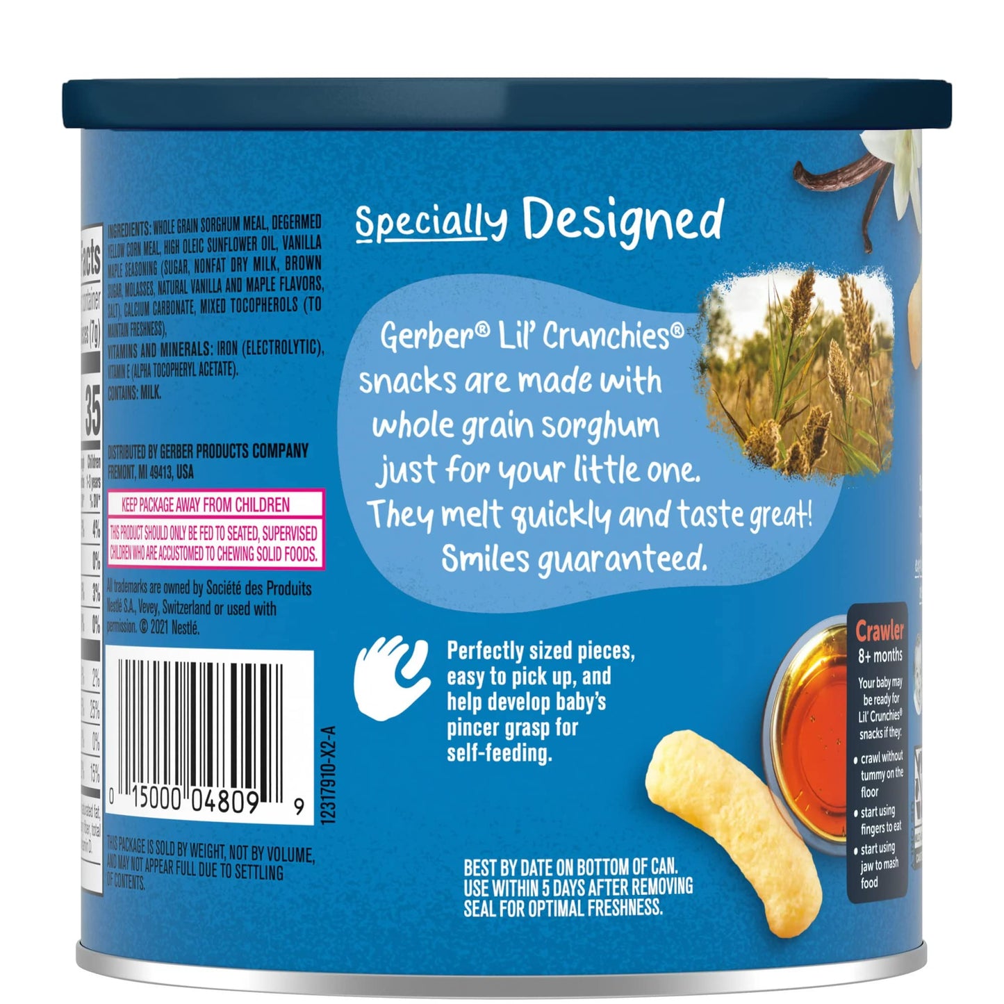 Gerber Snacks For Baby Lil Crunchies Vanilla Maple, 1.48 Oz Can (Pack Of 2)