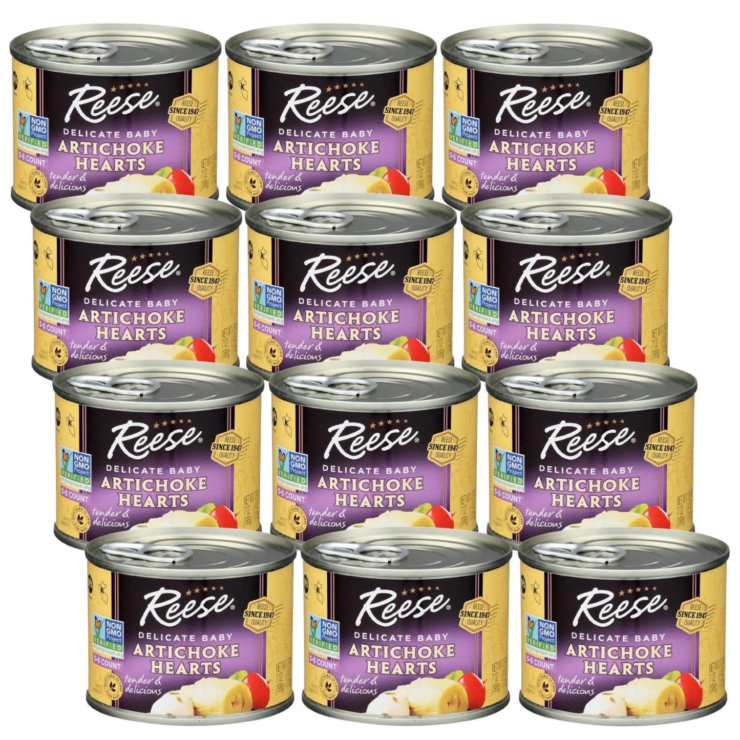 Reese Delicate Baby Artichoke Hearts Non GMO, 7 Ounce (Pack of 12)