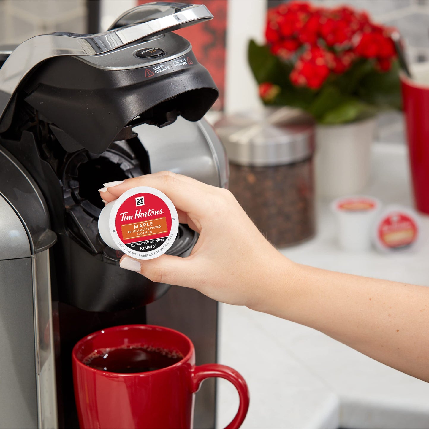 Tim Hortons Maple Flavored Coffee K-Cup Pods, 72ct, Compatible with Keurig, Red, 12 Count (Pack of 6)