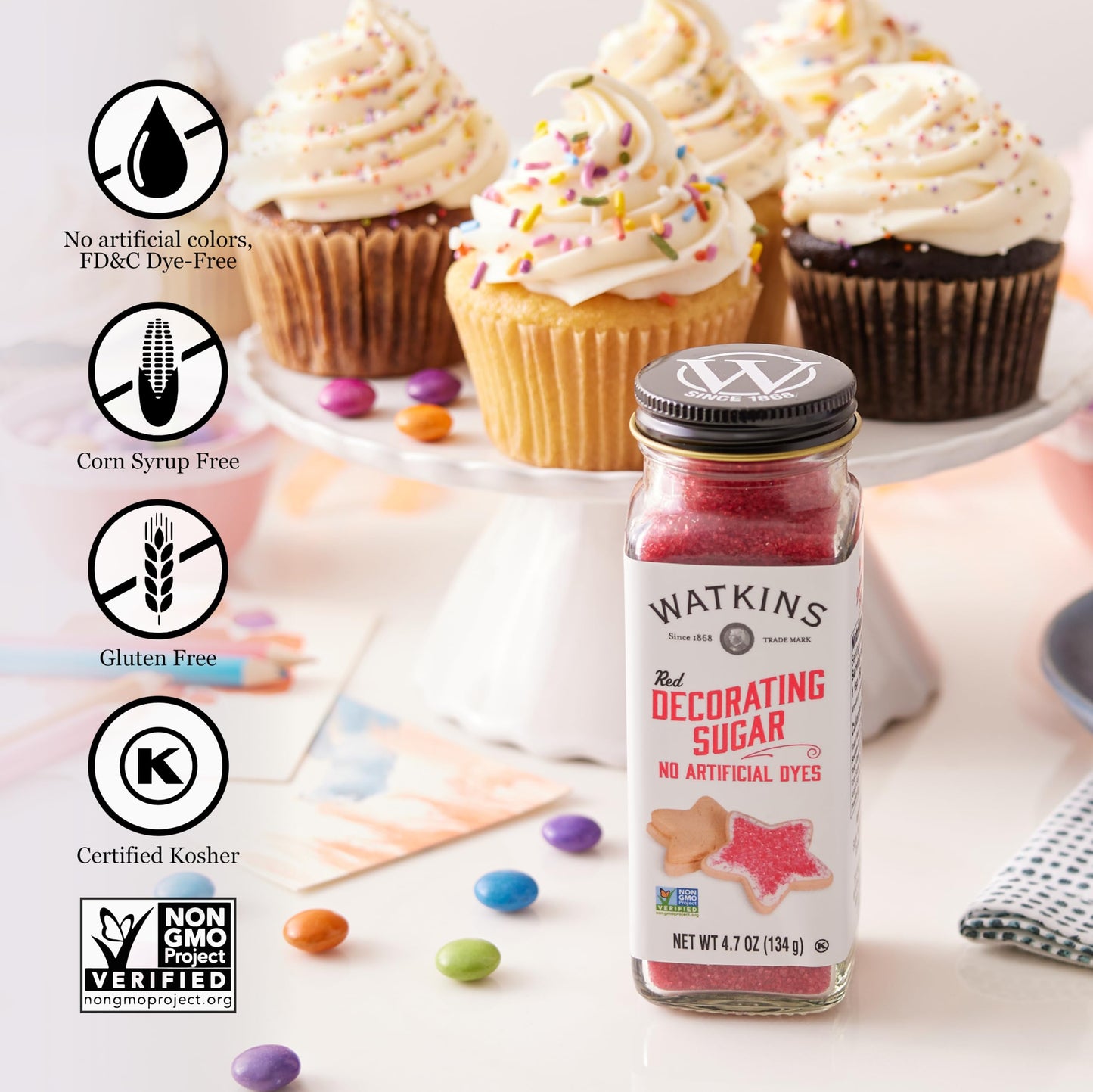 Watkins Red Decorating Sugar, 4.7 Ounce Jar, 3-Pack