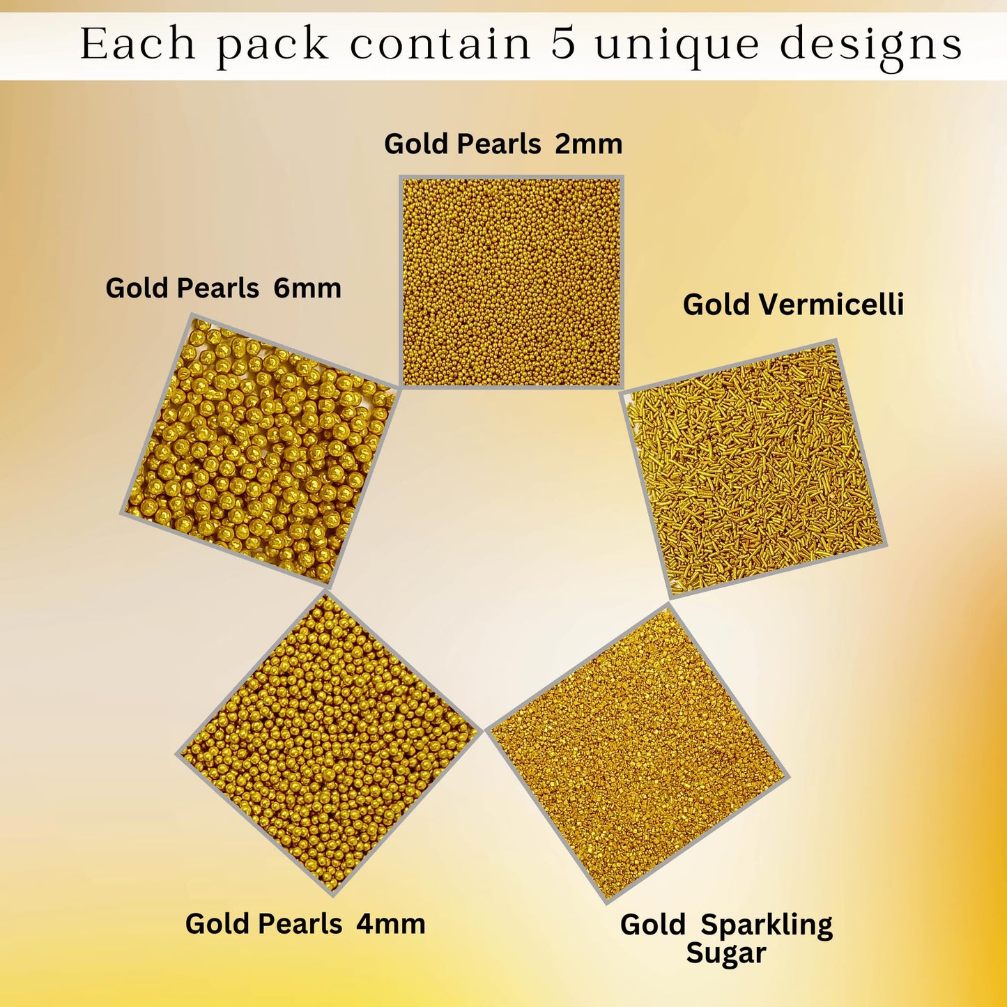 Confect Gold Sprinkles | Sprinkles for Cakes & Cupcakes Decoration | Birthday Sprinkles | Assorted Pack of 5 Golden Glam Gold Sp