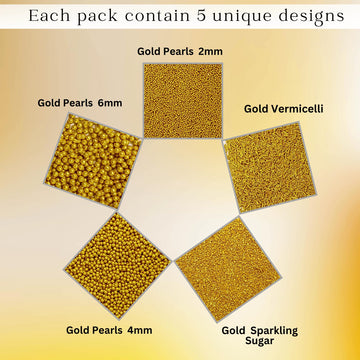 Confect Gold Sprinkles | Sprinkles for Cakes & Cupcakes Decoration | Birthday Sprinkles | Assorted Pack of 5 Golden Glam Gold Sp