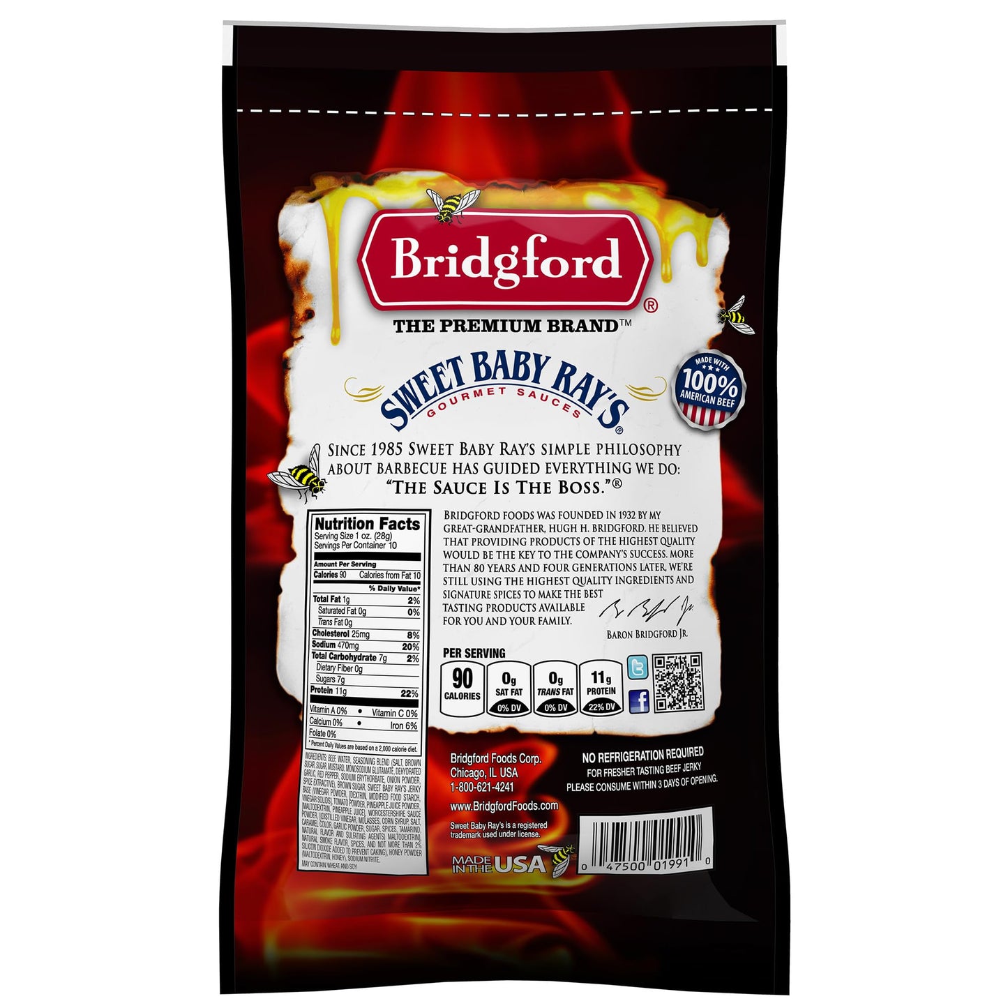 Bridgford Beef Jerky Honey BBQ, 10 oz Pack of 2 - High Protein, Naturally Smoked, Ready to Eat Meat Snacks for On-the-Go Snacking