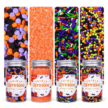 Halloween Sprinkles Set, Edible Sprinkles for Cake Decorating, Orange Sanding Sugar Jimmies Sprinkles Mix for Cupcake Toppers Co