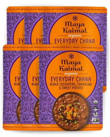 Maya Kaimal Foods Organic Indian Everyday Chana, 10 Oz (Pack Of 6), Fully Cooked Black Chickpeas with Tamarind & Sweet Potato. V