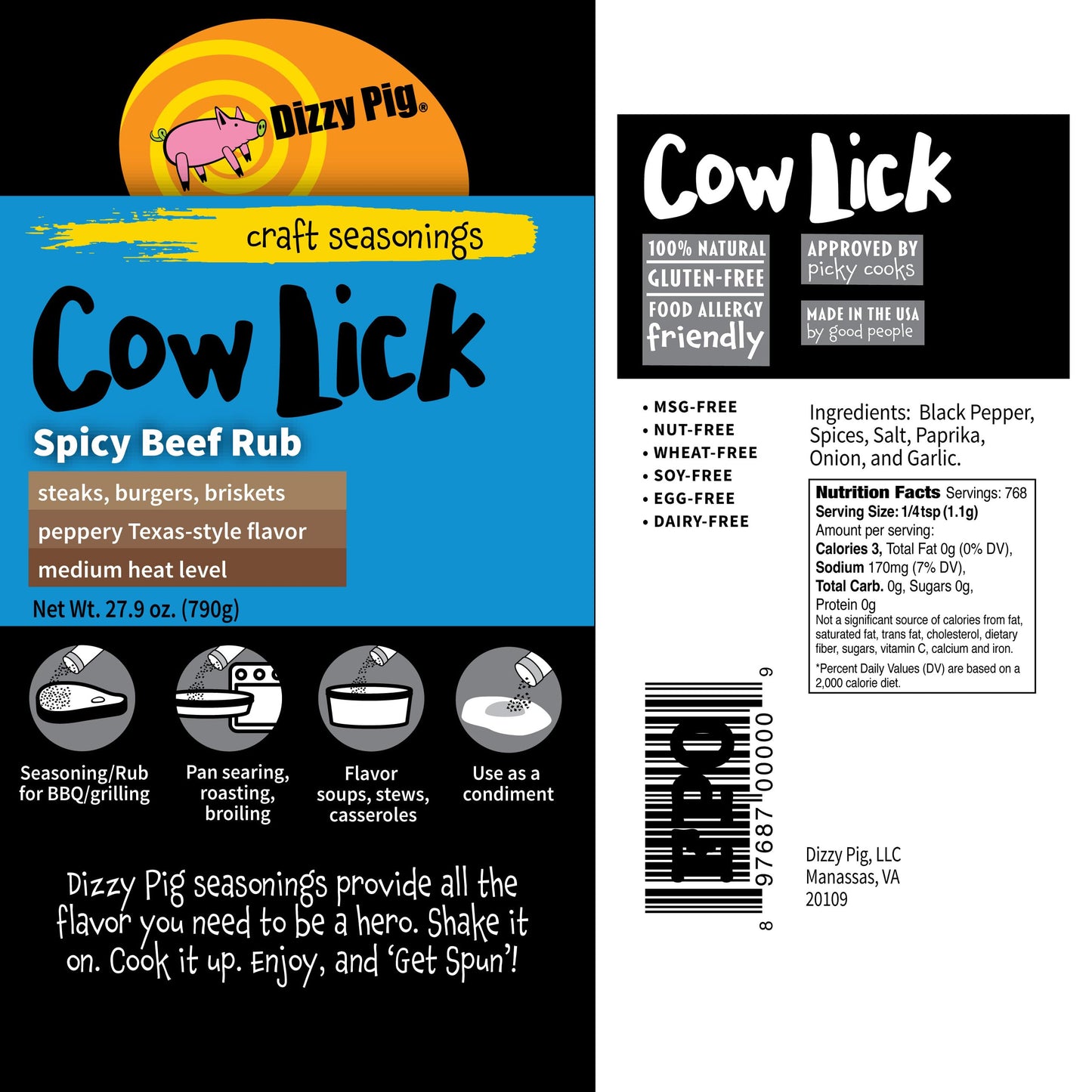 Dizzy Pig Texas-Style Spicy Beef Seasoning Rub, 27.9 oz, MSG Free, Gluten Free