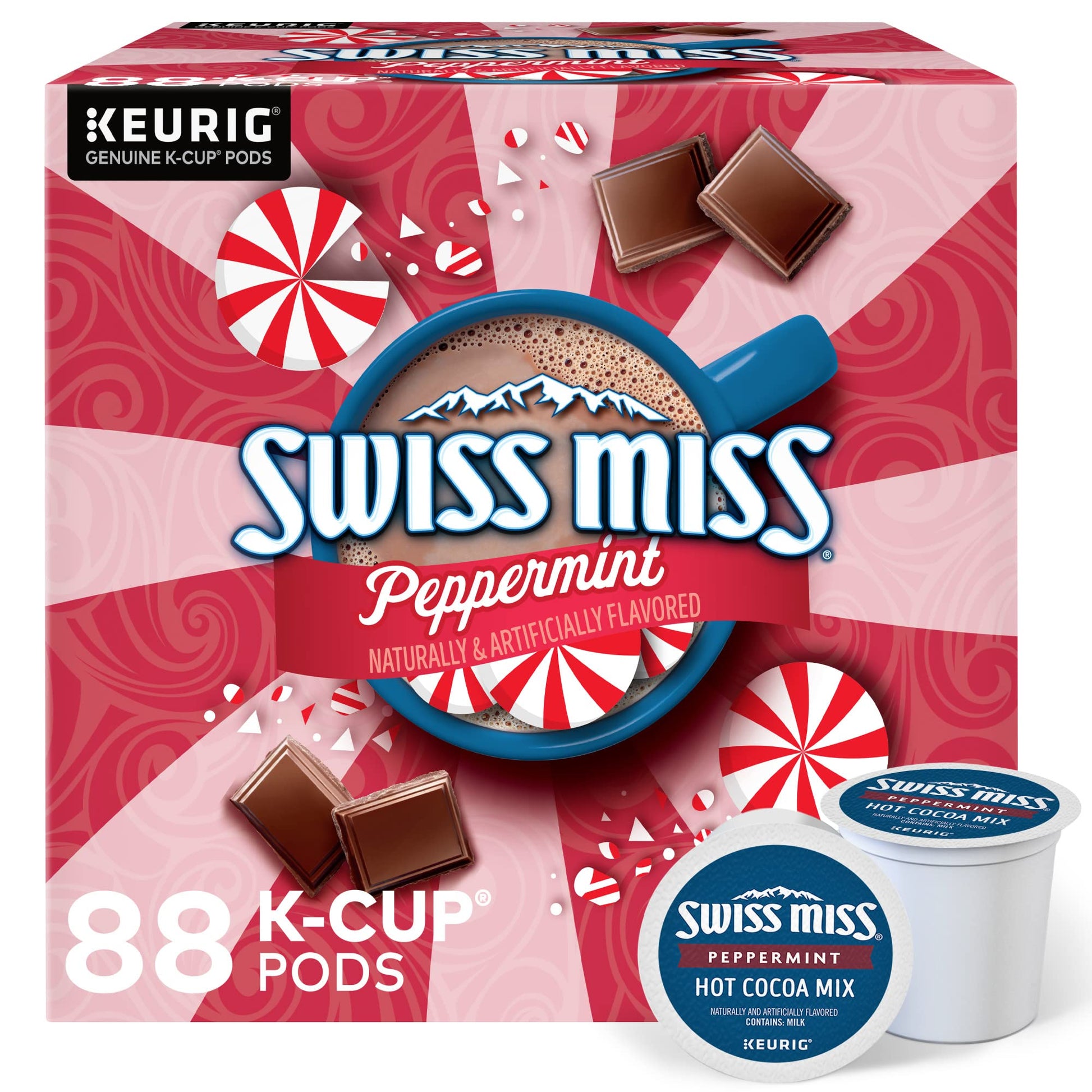 Swiss Miss Peppermint Hot Cocoa, Single-Serve Keurig K-Cup Pods, Hot Chocolate, 88 Count (4 Packs Of 22)