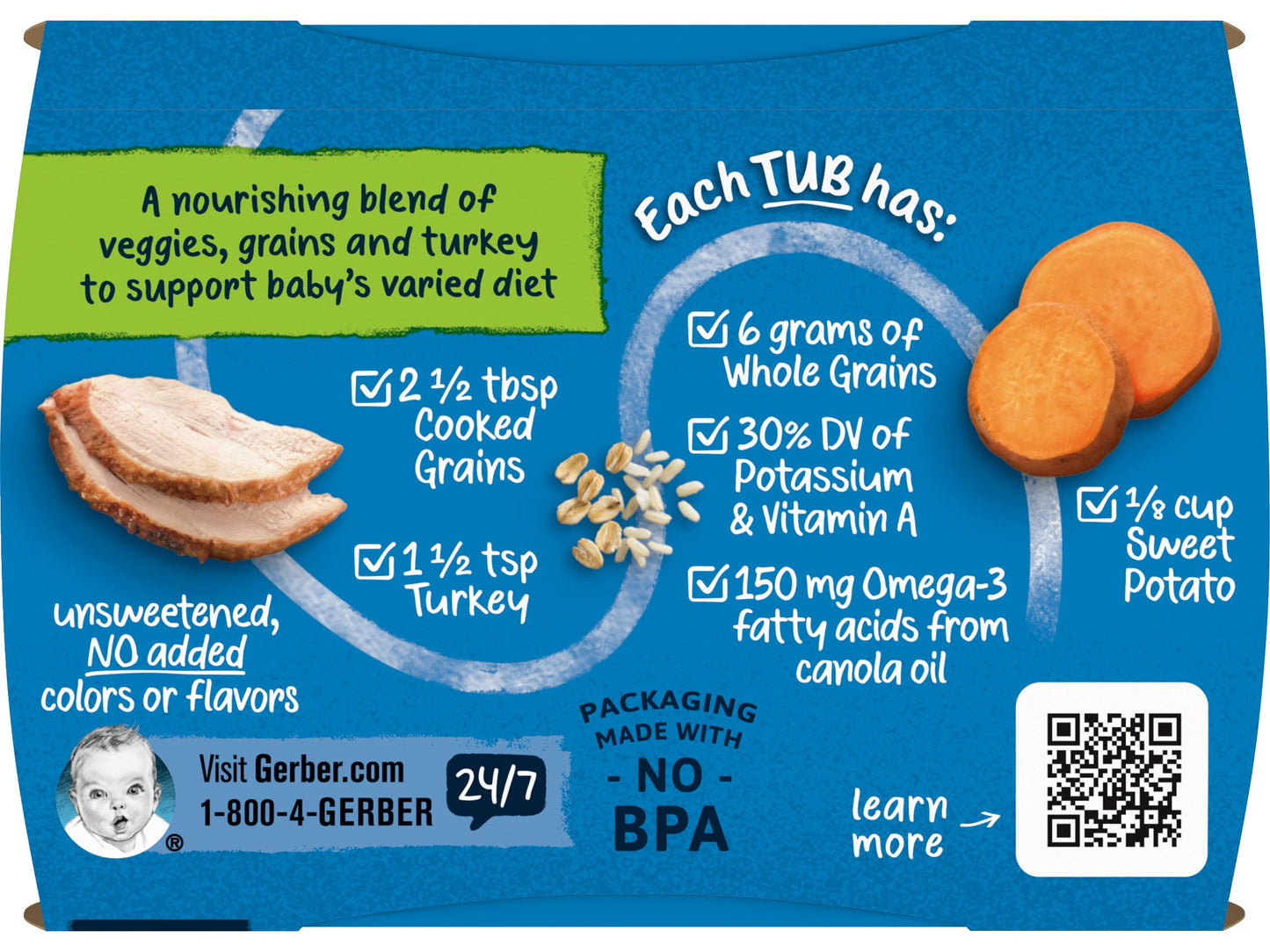 Gerber Mealtime For Baby 2Nd Foods Powerblend Baby Food Tubs, Sweet Potato Turkey, 4 Oz. (Pack Of 10)