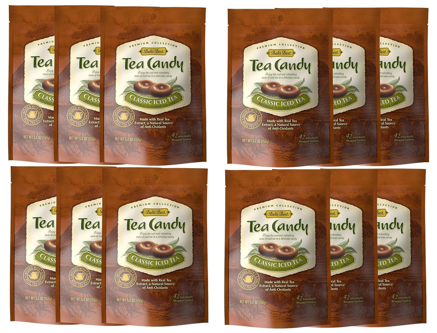 Bali s Best Classic Iced Tea Candy, 5.3 Oz (Pack of 12), Individually Wrapped Hard Candy, Made with Real Tea, with Natural Anti