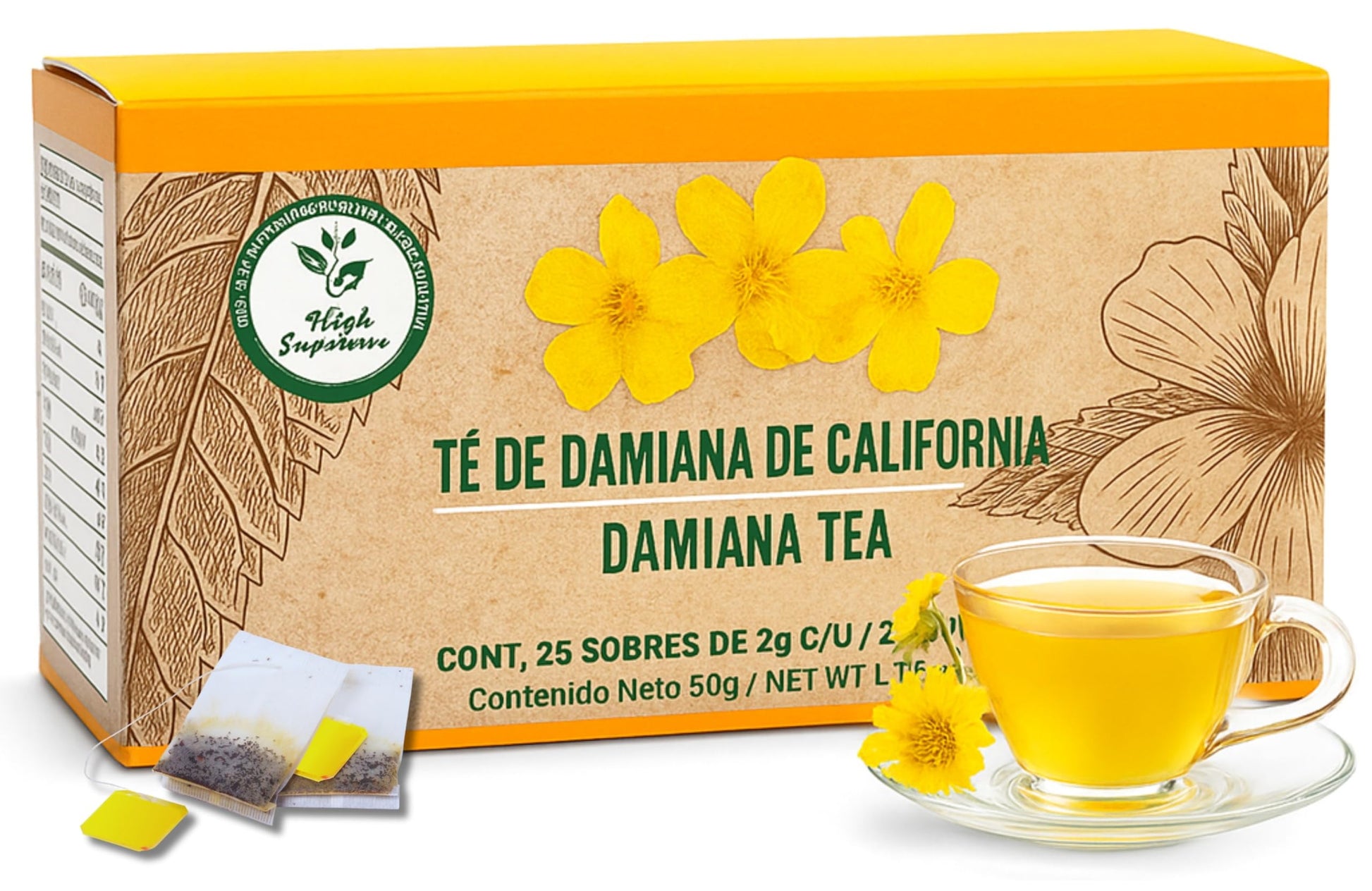 Damiana Herbal Tea - 100% Turnera Diffusa - 25 Tea Bags - Natural Energy Blend-Free Infusion - Traditional Herbal Beverage - T? De Damiana De California - Hecho En M?Xico