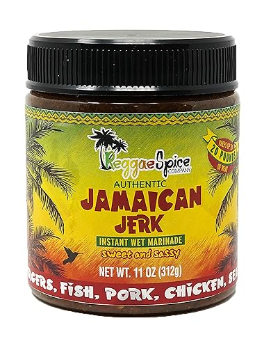 Reggae Spice Jamaican Jerk Seasoning Authentic Wet Rub Marinade Sauce - Perfect For Beef Pork Chicken Seafood And Vegetables - 1