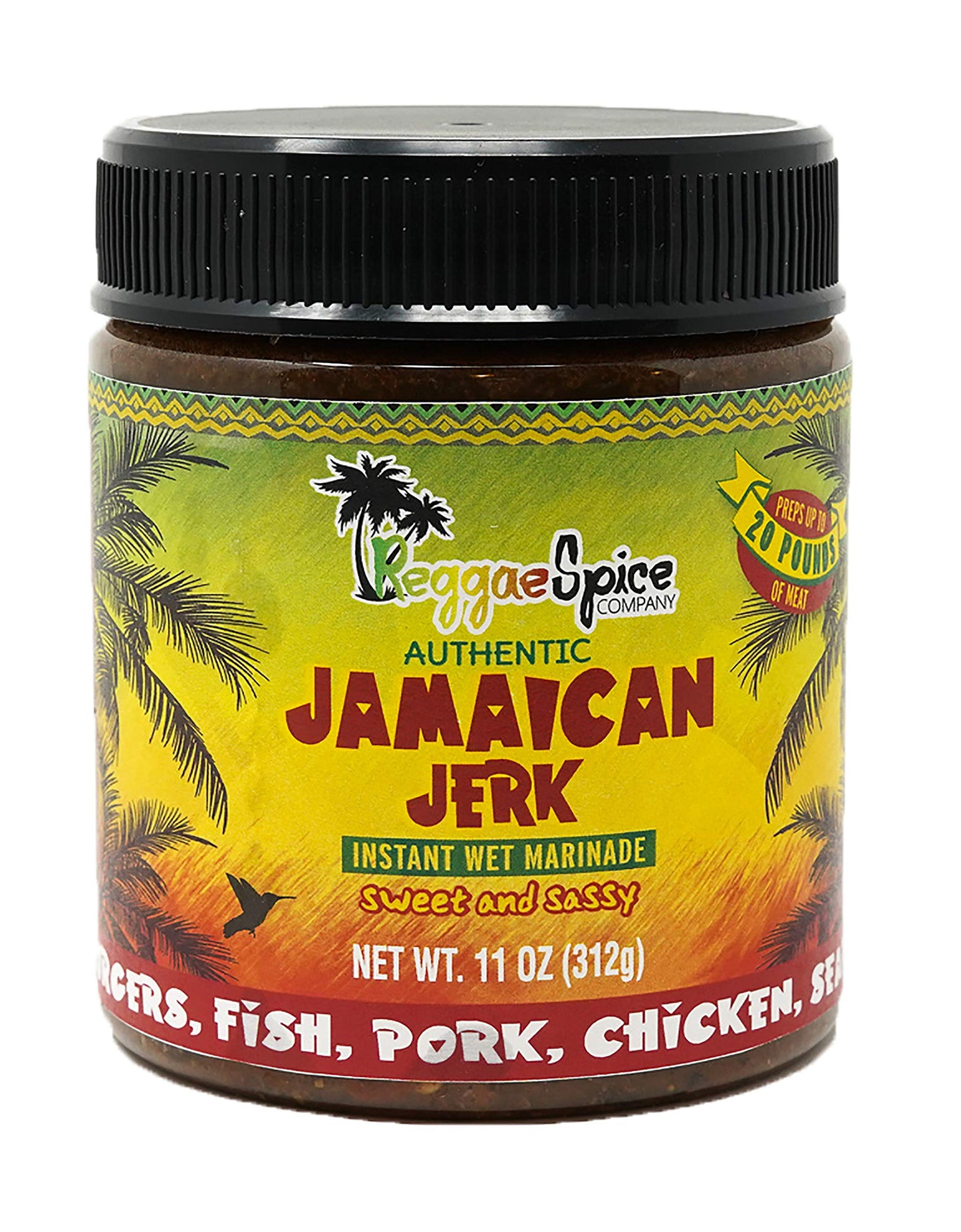 Reggae Spice Jamaican Jerk Seasoning Authentic Wet Rub Marinade Sauce - Perfect For Beef Pork Chicken Seafood And Vegetables - 1