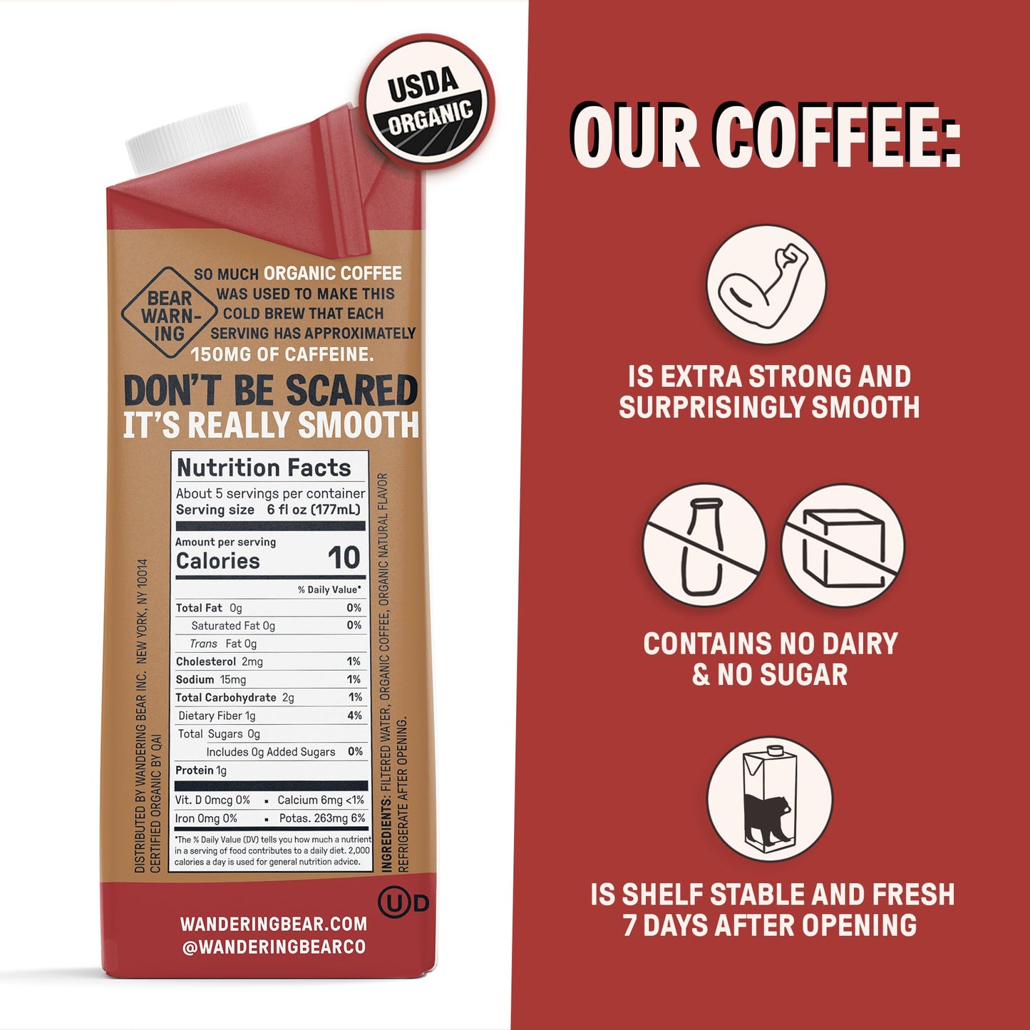 Wandering Bear Extra Strong Organic Cold Brew Coffee, Variety Pack, 32 Fl Oz, 3 Pack - Vanilla, Caramel, & Mocha - Ready To Drin