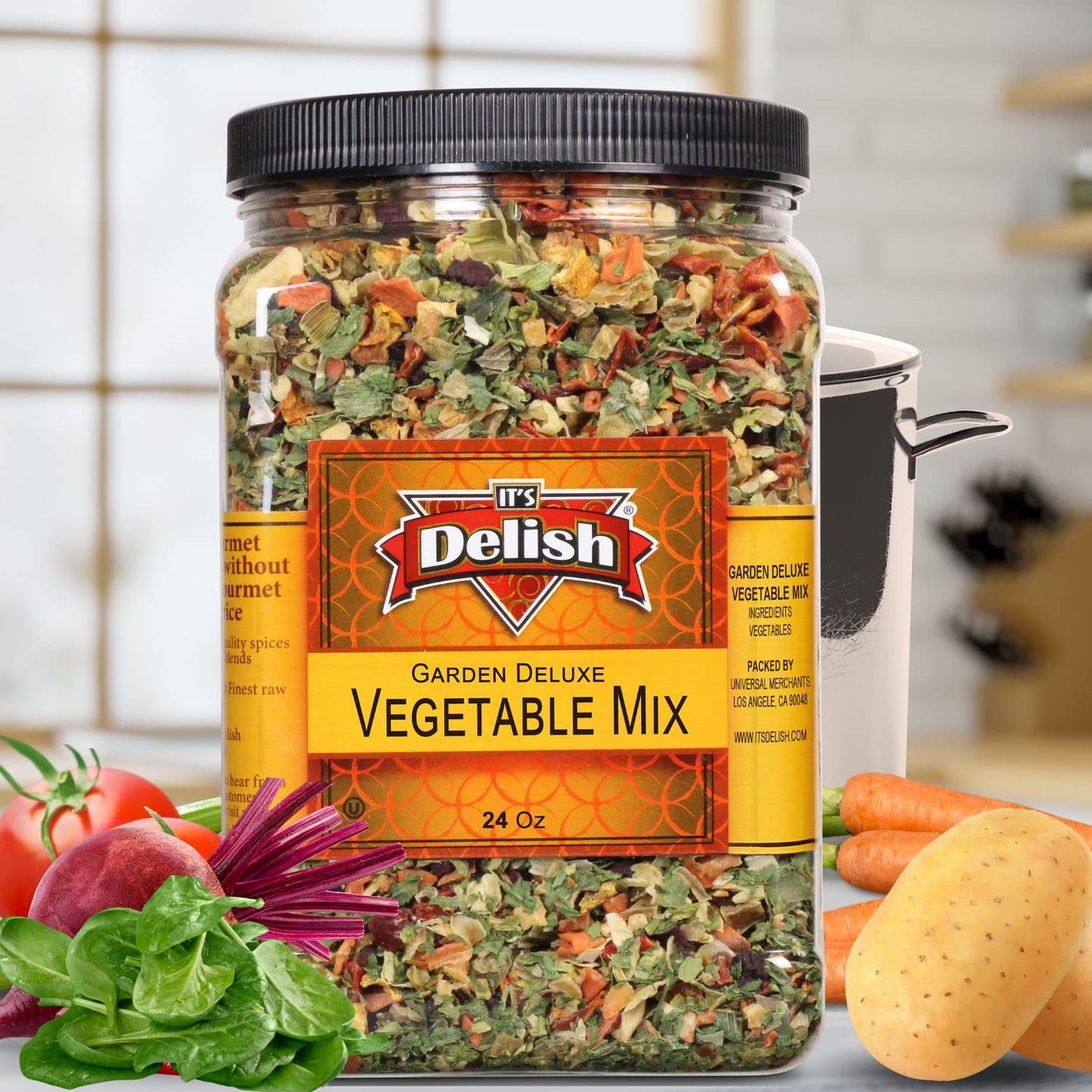 Its Delish Garden Deluxe Vegetable Soup Mix, 24 OZ Jumbo Container, 16 Natural Dehydrated Vegetables, Vegan, Kosher, No MSG