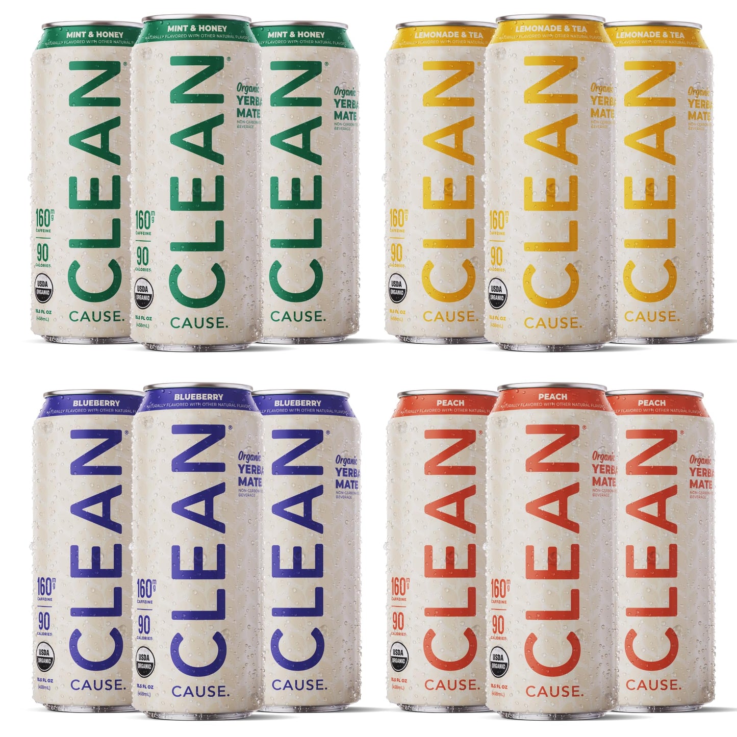 CLEAN CAUSE Organic Yerba Mate Tea Variety Pack, 12-Pack Case, Non-Carbonated, 15.5oz Cans, 160mg Caffeine