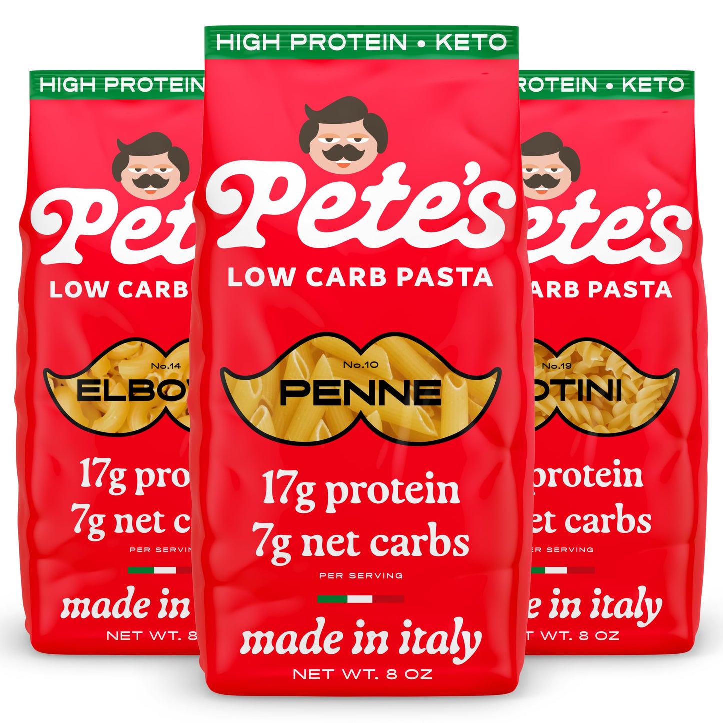 Pete'S Pasta Variety Pack 8Oz - Penne, Rotini, Elbow - 7G Low Carb Pasta, 17G High Protein Pasta - Authentic Italian Keto Pasta