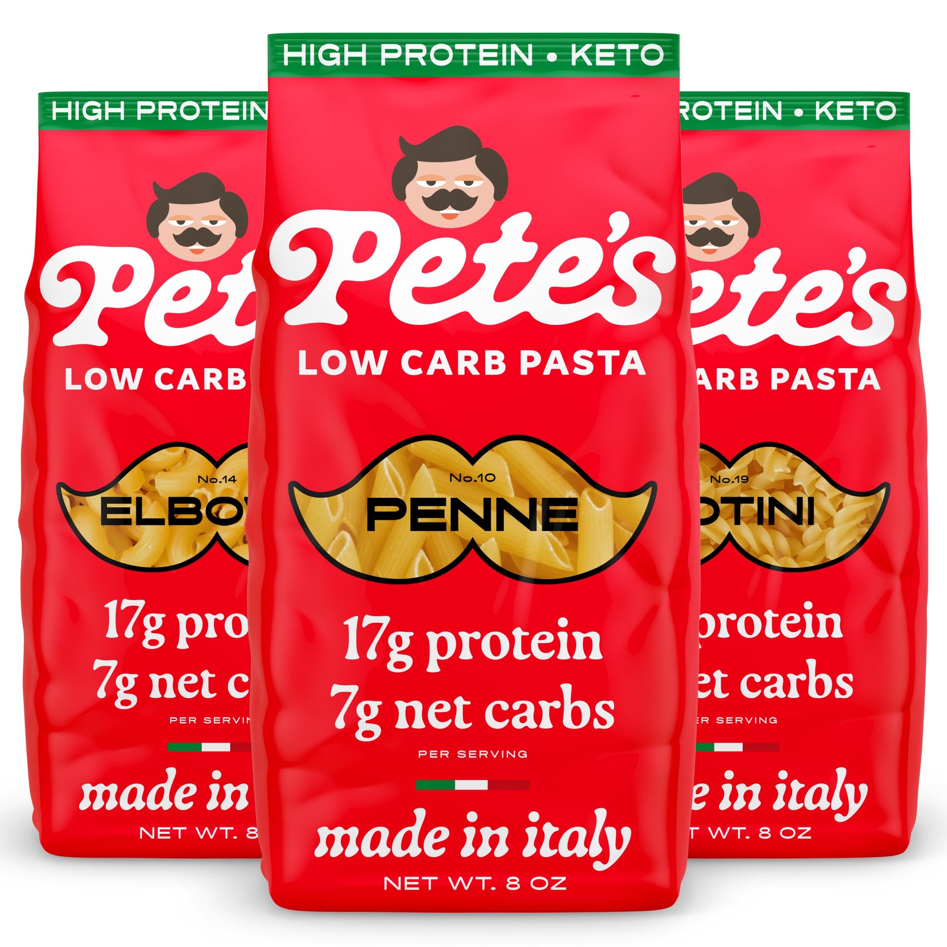 Pete'S Pasta Variety Pack 8Oz - Penne, Rotini, Elbow - 7G Low Carb Pasta, 17G High Protein Pasta - Authentic Italian Keto Pasta