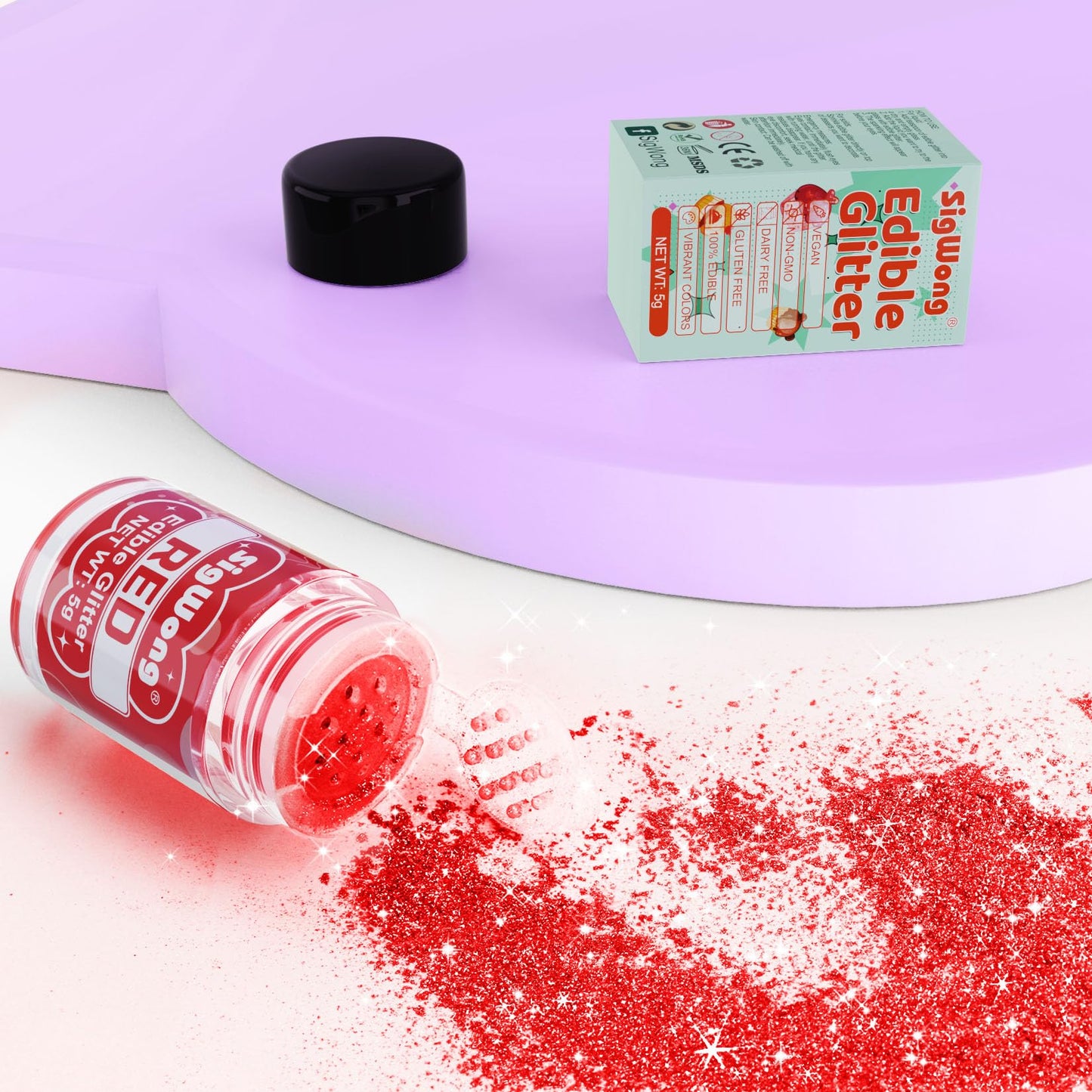 Red Edible Glitter - 5G Food Grade Cake Decorating Shimmering Glitter, Edible Sprinkle Luster Dust For Drinks, Chocolates, Fonda