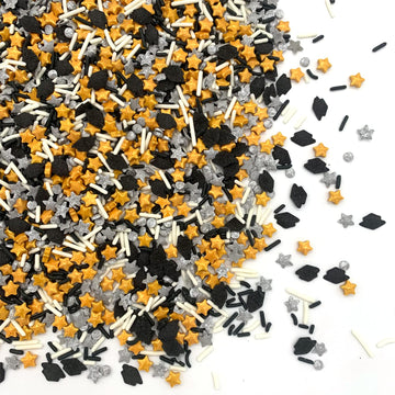 Gold Silver Black Candy Sprinkles Cupcake Cake Toppers Mixed Shape,Graduation Season Candy Sprinkles Shaker Jar Wedding Shower P