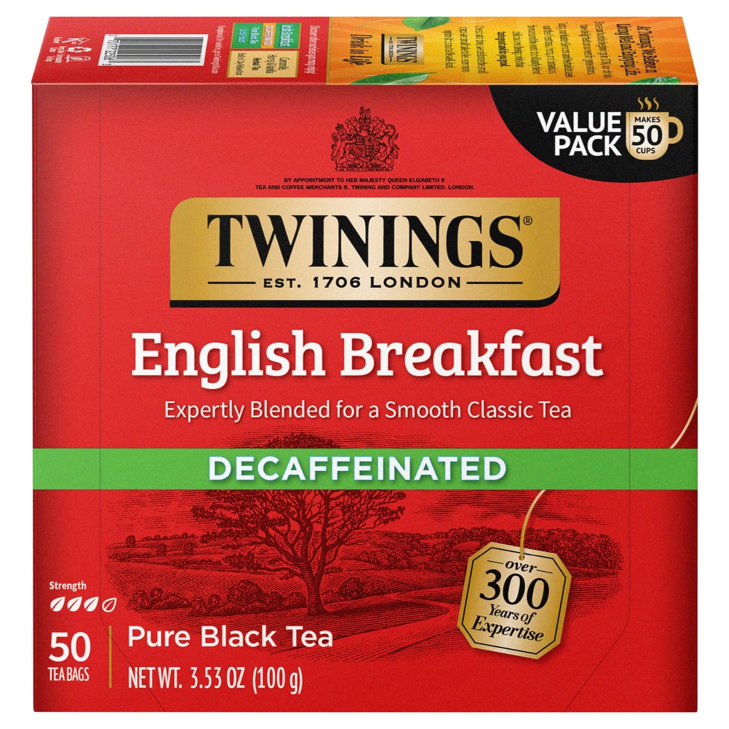 Twinings English Breakfast Decaffeinated Black Tea Bags - Individually Wrapped, 50 Count, Model JOCA-7404