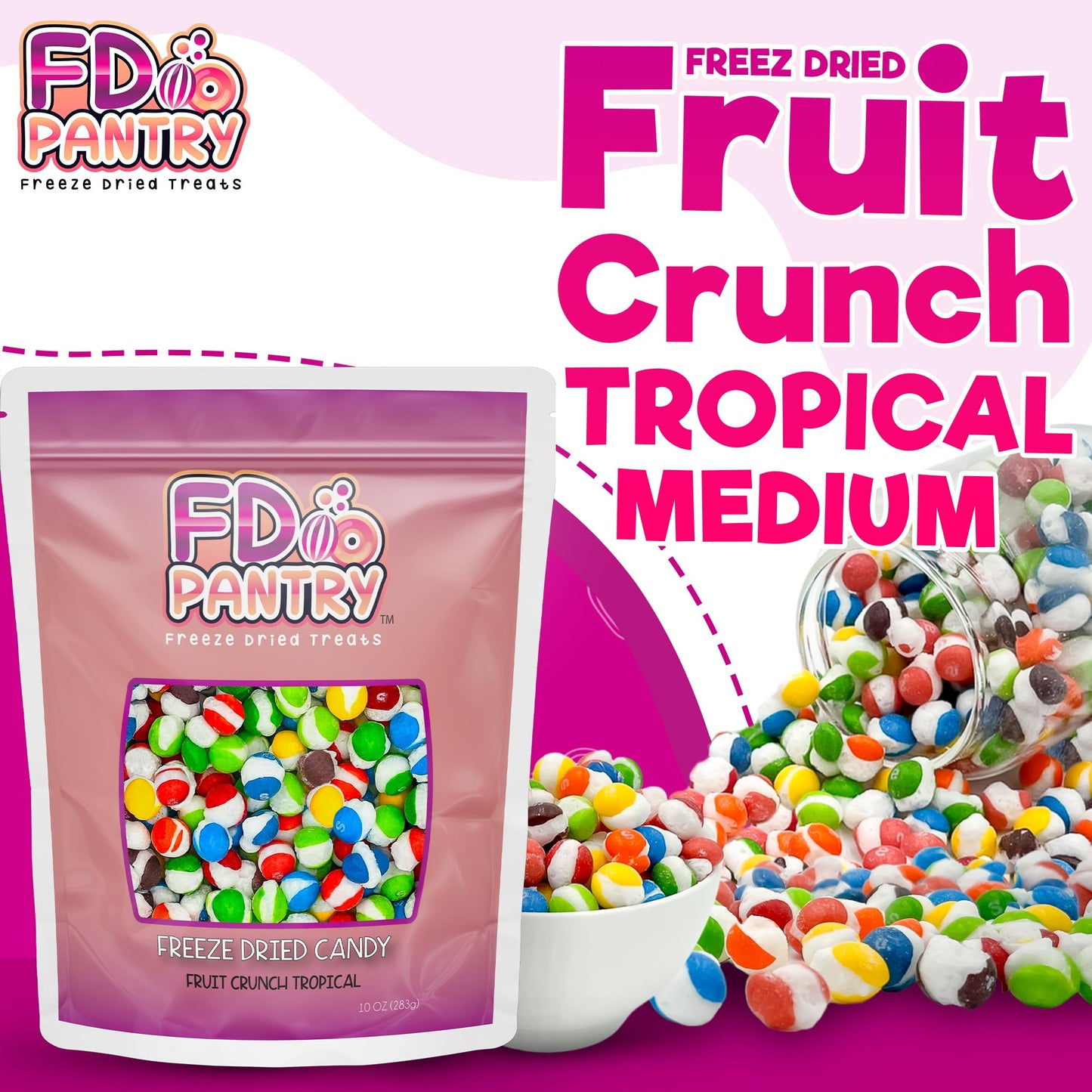 Fruit Crunch Tropical - Freeze Dried Candy, 10 Oz - Exotic Fruit Flavors, Large Pouch - Ideal Gift Snack Treat