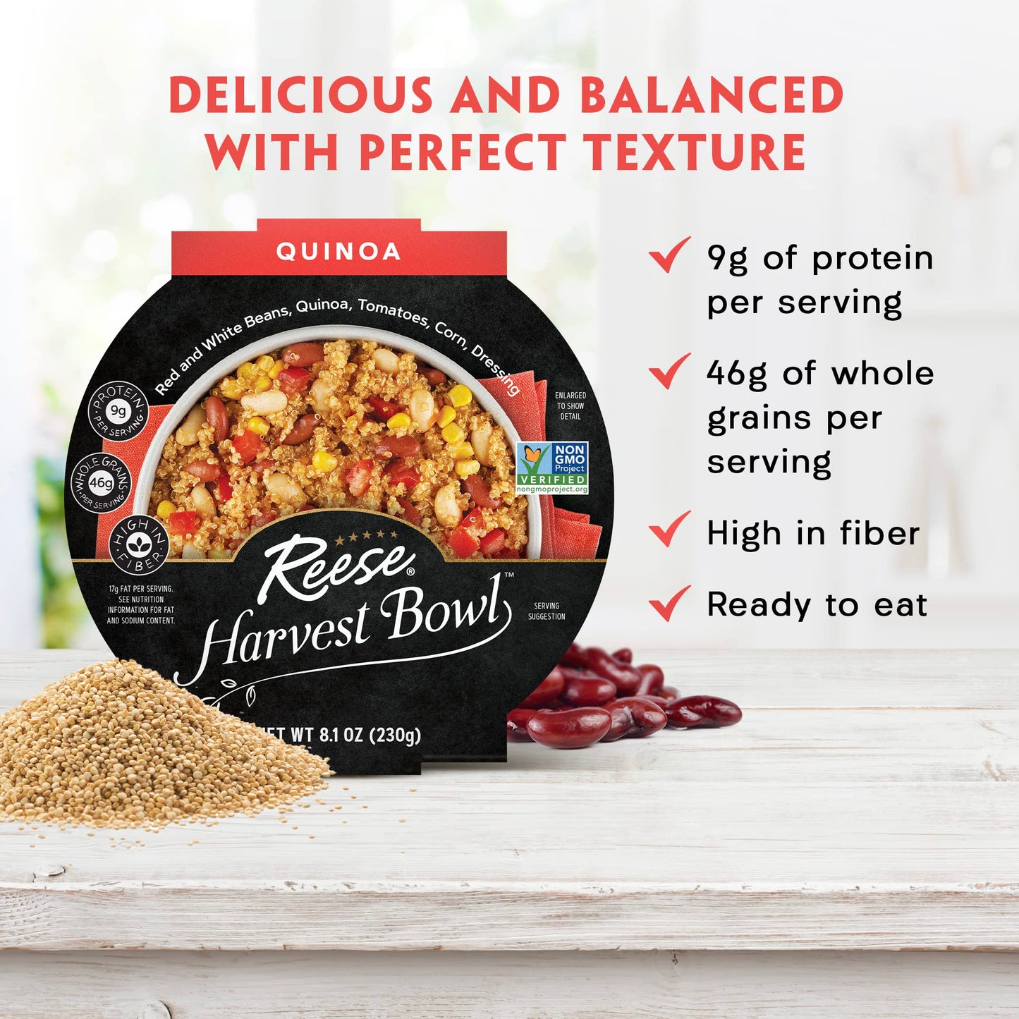 Reese Quinoa Harvest Bowl | Red Beans, Corn & Tomatoes | High In Fiber & Protein (Pack Of 8)