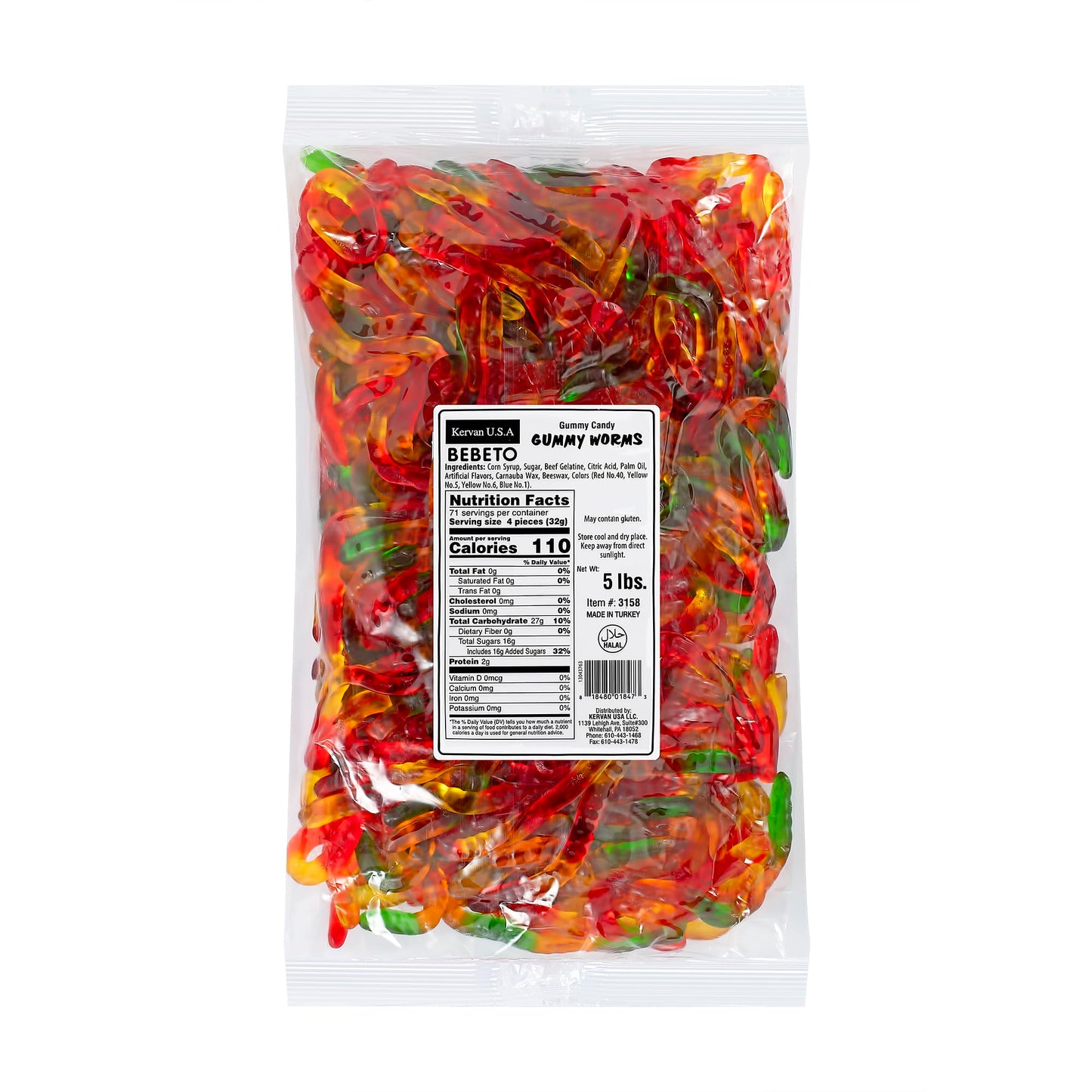 Kervan Candy Bebeto Gummy Worms - Fruity, Soft & Sweet Gummy Candy Bulk For Kids, Gift Snacks And Parties - Classic Worms Gummies Big Party Size Bag (5 Lbs)