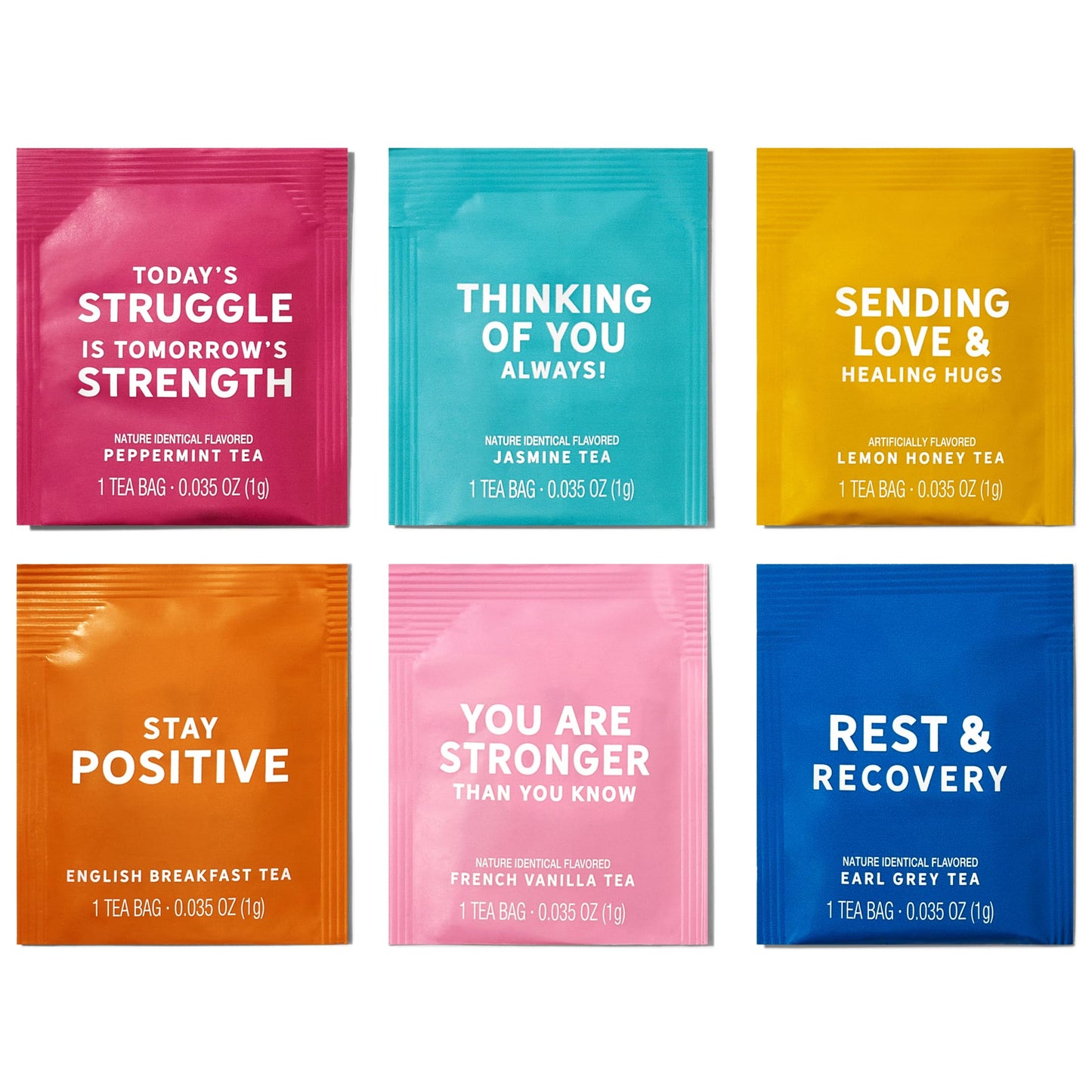 Thoughtfully Gourmet, Sending Positive Vibes Tea Gift Set, Tea Sampler Includes 6 Flavors Of Tea With Uplifting Quotes, Great Ge