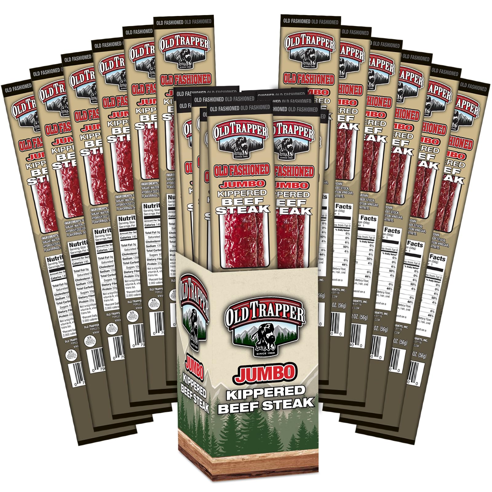 Old Trapper Kippered Steak Snack, 22g Protein, 2oz (Pack of 12), Model 40140T