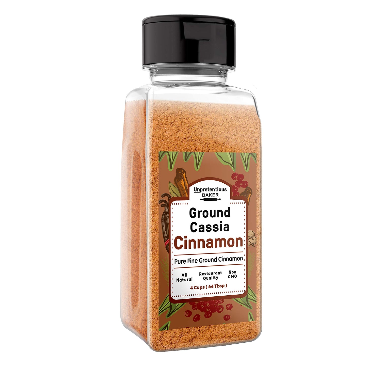 Unpretentious Ground Cassia Cinnamon, 4 Cup Shaker Jar, Pure, Non-Gmo & Gluten-Free For Baking & Cooking