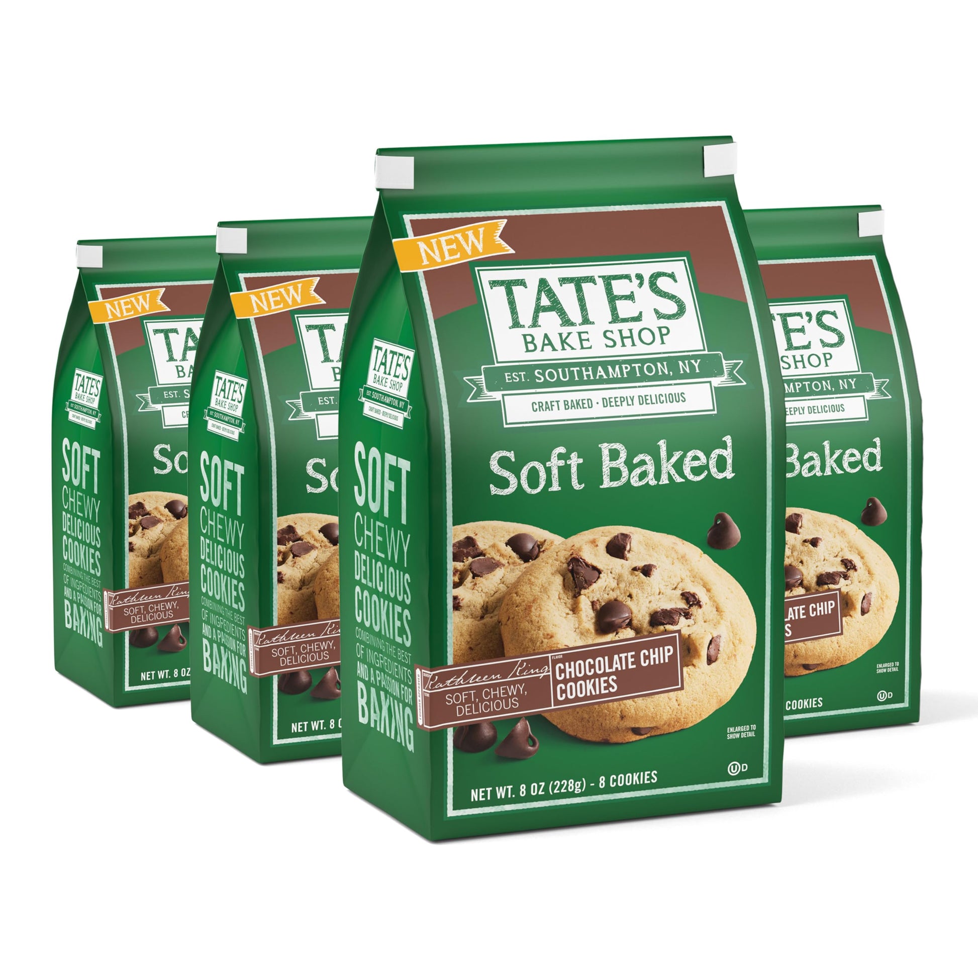 Tates Bake Shop Soft Baked Cookies, Chocolate Chip, 4 Bags, Brown
