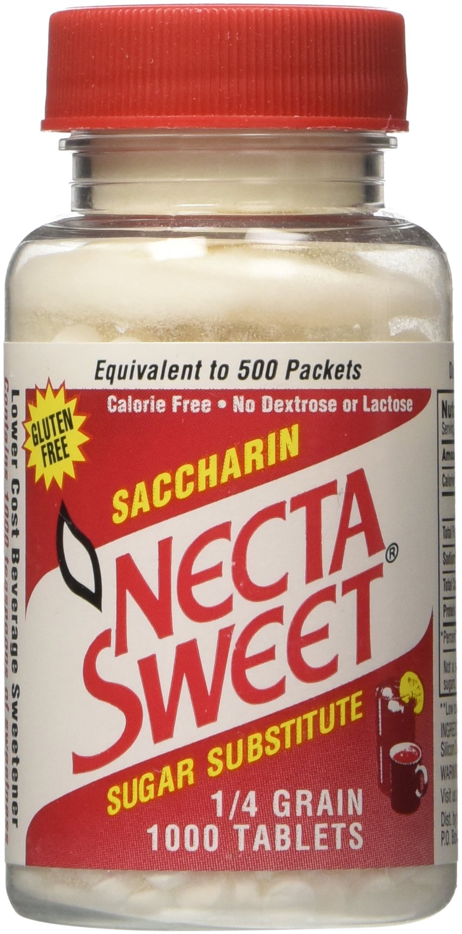 Necta Sweet Saccharin compact pieces, 1/4 Grain, 1000 Tablet Bottle (Pack of 4)