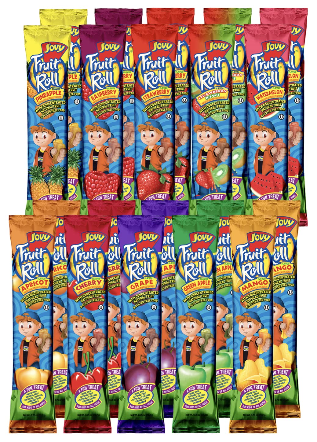 Jovy Fruit Roll Variety Pack 10 Flavors - Healthy Snack Made With Natural Fruit, Fat Free, Gluten Free, Enriched With Vitamin C