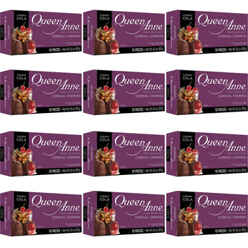Queen Anne Cherry Cola Chocolate Covered Cordial Cherries | 6.6 oz (Pack of 12) | 10 Piece Gift Boxes | Whole Maraschino Cherry 