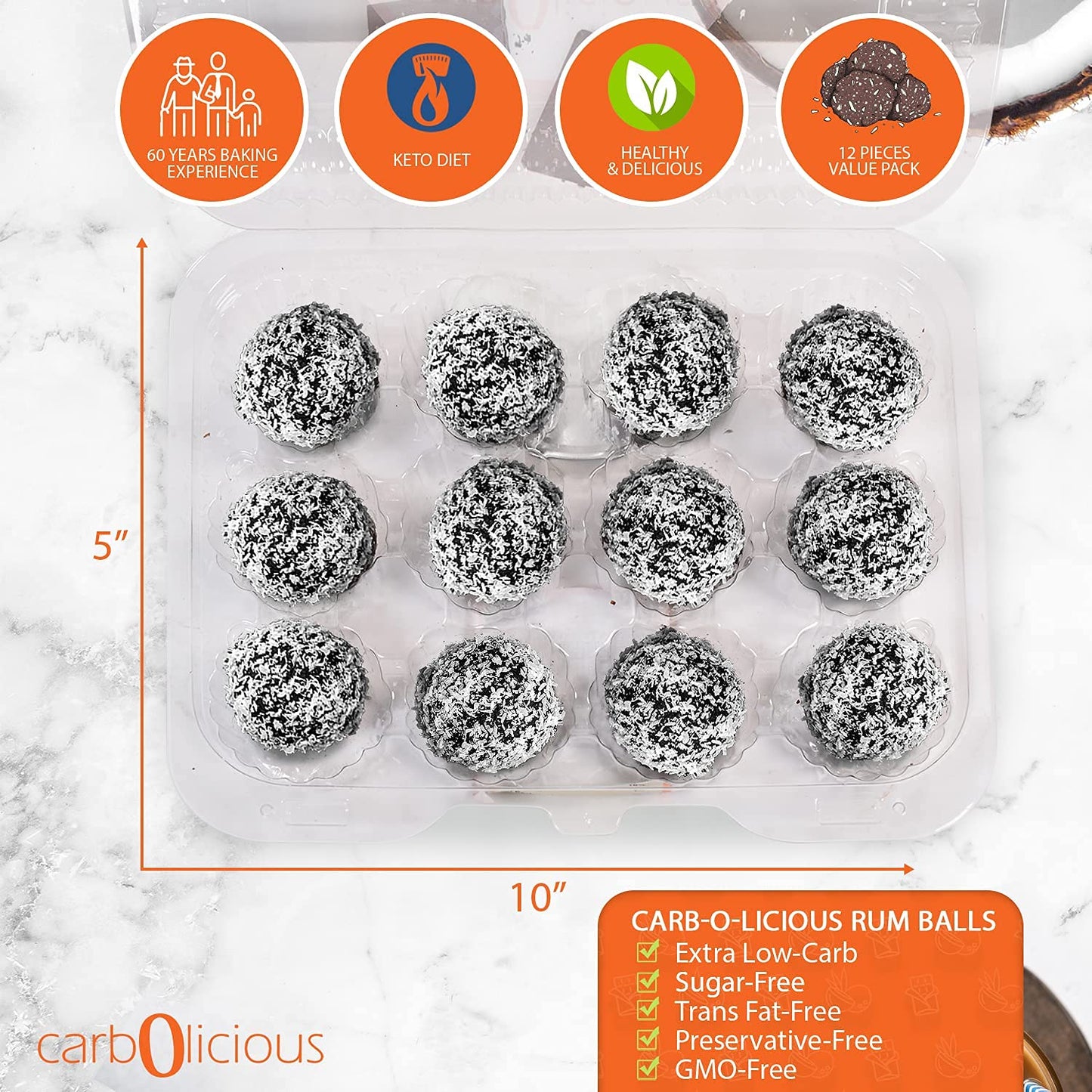Carb-o-licious Low Carb Chocolate spirit-inspired flavor Balls - Sugar Free Keto Snack, 12 Count