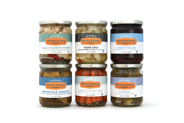 Pacific Pickle Works Specialty Variety Pickles Gift Pack - 6-pack of Pickled Brussels Sprouts, Carrots, Beets, Fennel, Okra, Cauliflower, 16 Fl Oz