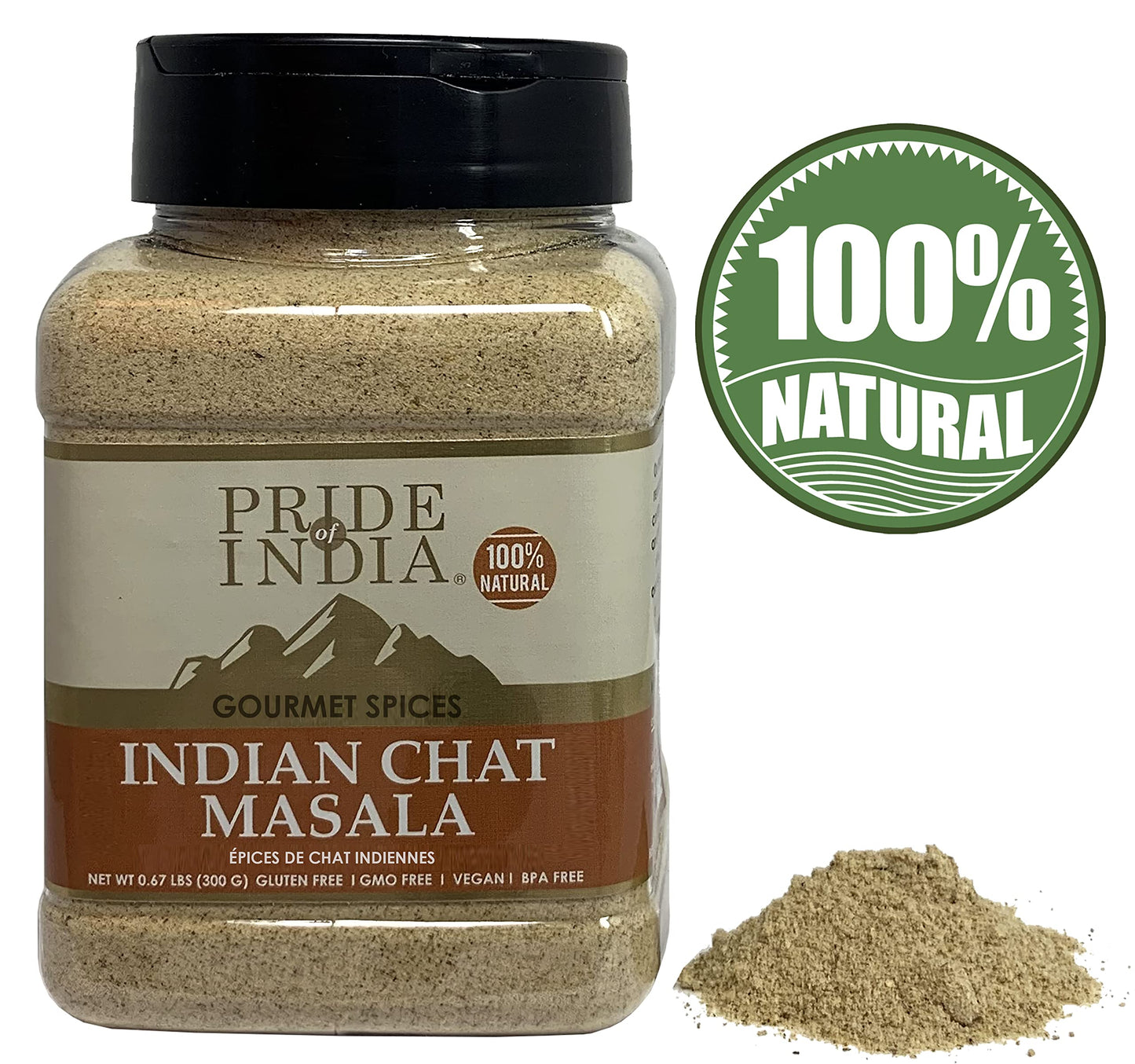 Pride Of India Chat Masala Seasoning Spice - 10.58oz Medium Dual Sifter Jar - Preservative Free - Delhi Style