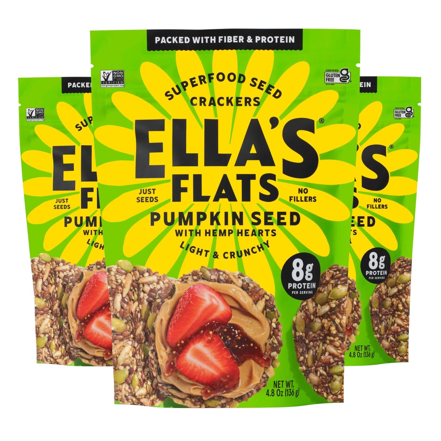ELLAS FLATS Pumpkin Seed with Hemp Hearts, All Seed Savory Crisps - All Natural, Gluten Free, Good Source of Protein, High Fiber