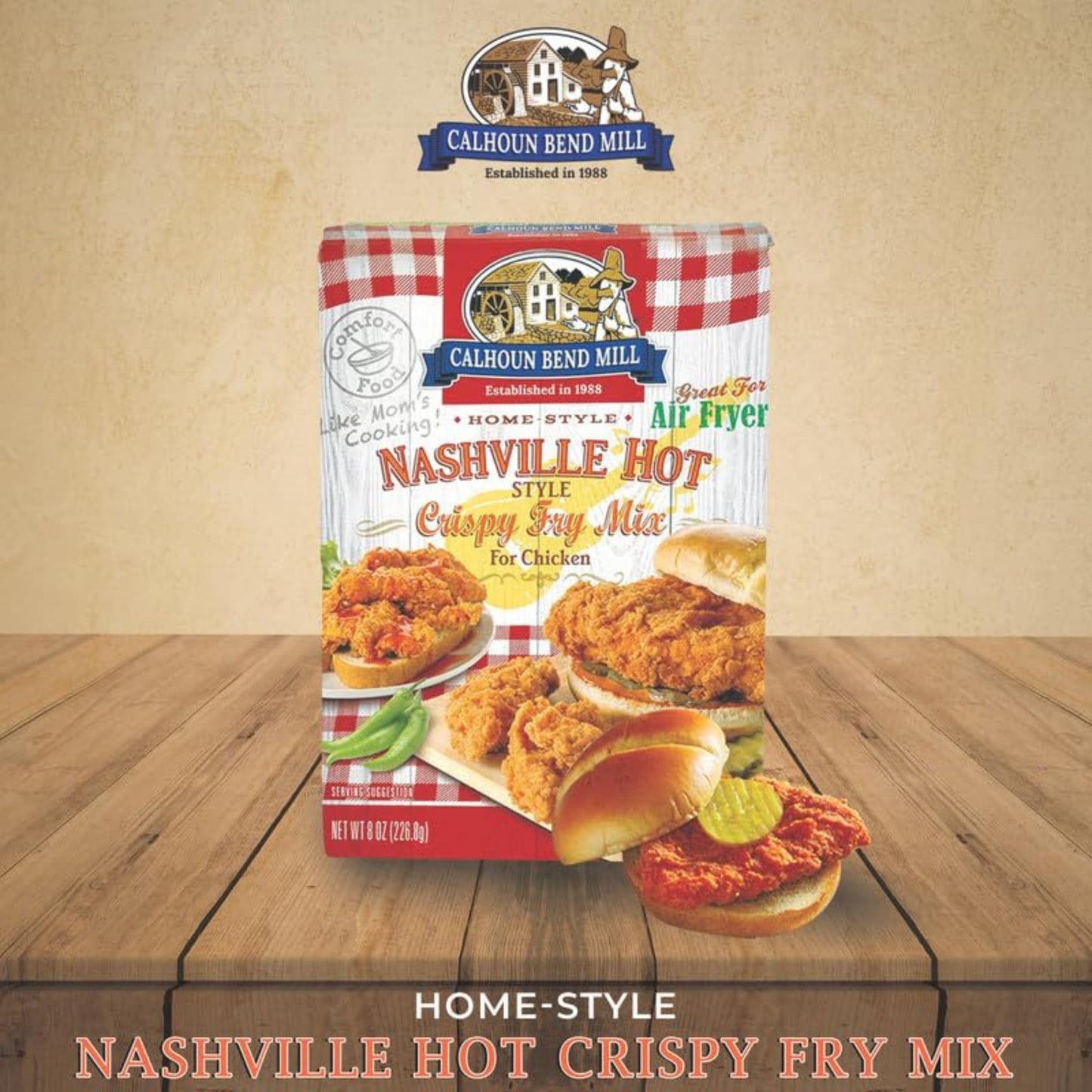 Calhoun Bend Mill Nashville Hot Style Crispy Fry Mix | Spicy Southern Seasoning For Perfect Hot Chicken Tenders And Sandwiches | Fiery Flavor | Ideal For Air Fryer Or Deep Fryer - 8 Oz (Pack Of 1)