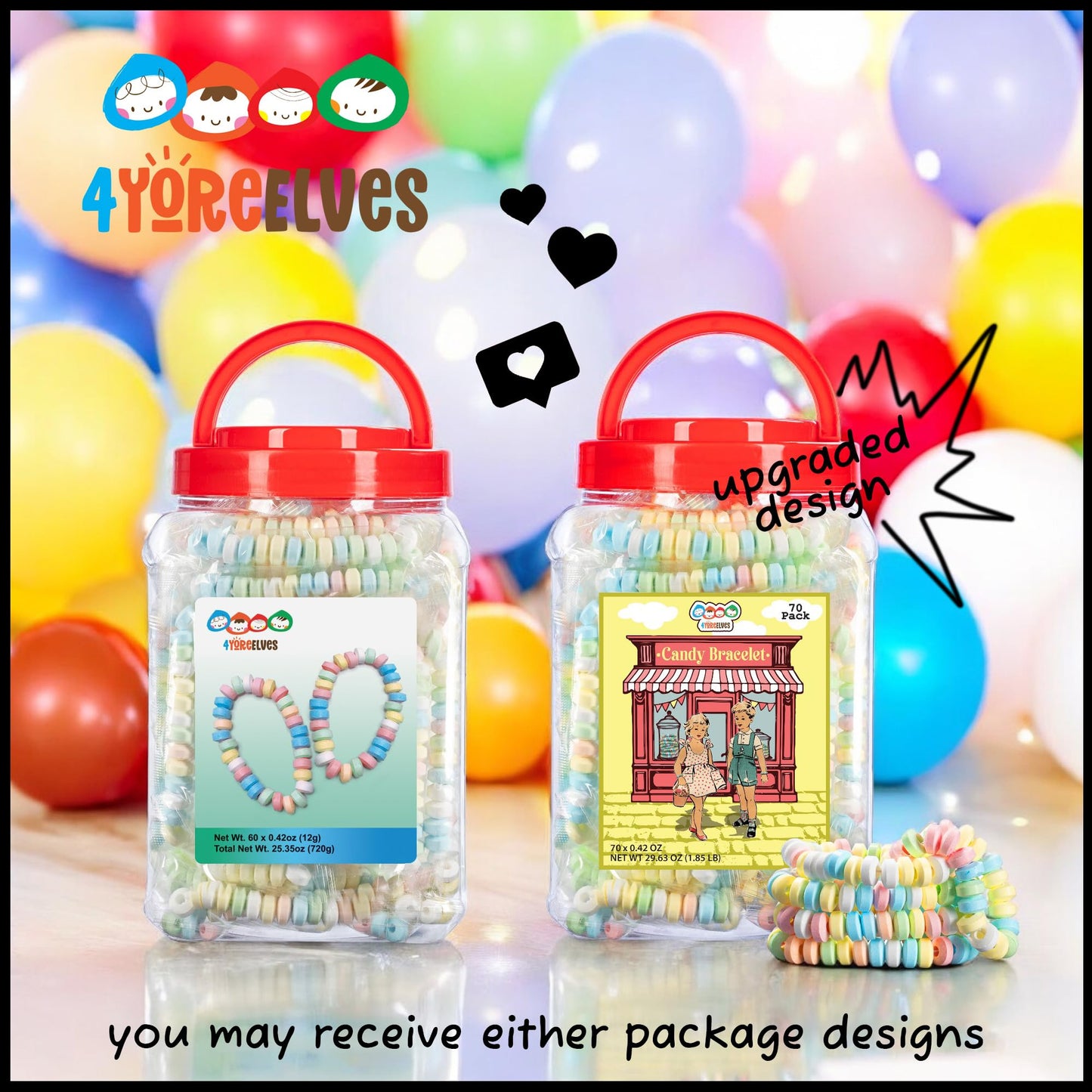 70 Candy Bracelets Individually Wrapped, Stretchable Vintage Candy Jewelry For Kids, The Perfect Pastel Addition To Your Candy B
