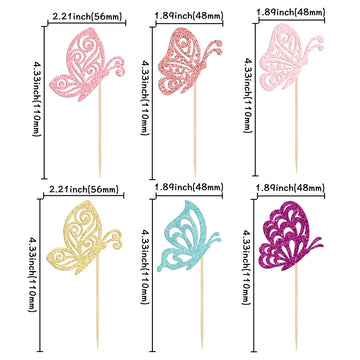 24Pcs Butterfly Cupcake Toppers Multicolor Glitter Assembled Mixed Styles Hollow Butterfly Cupcake Picks Baby Shower Cake Decora