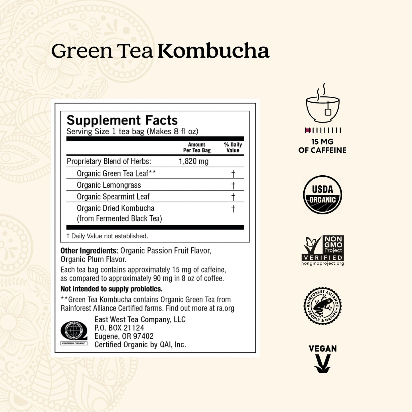 Yogi Green Tea Kombucha - Antioxidant Support - 96 Organic Tea Bags - 6 Pack - Yellow
