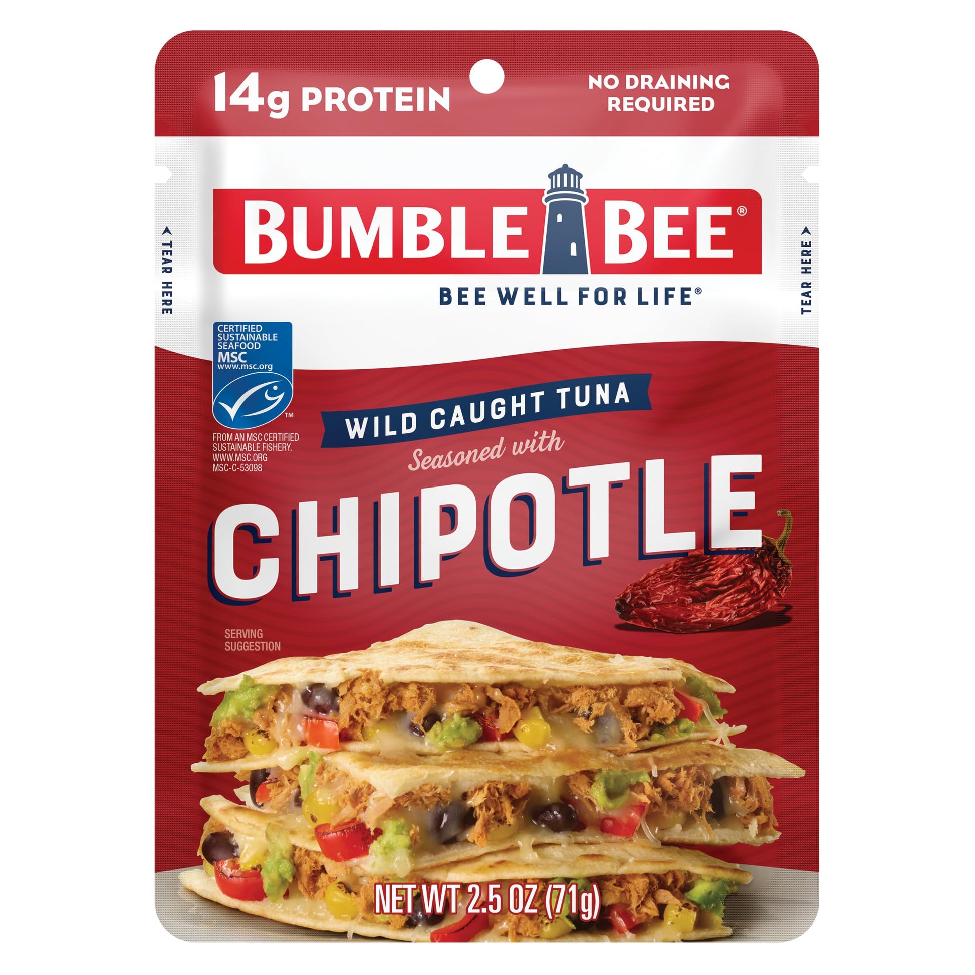 Bumble Bee Chipotle Seasoned Tuna Pouch, 2.5 oz - Wild Caught, 14g Protein, Gluten Free
