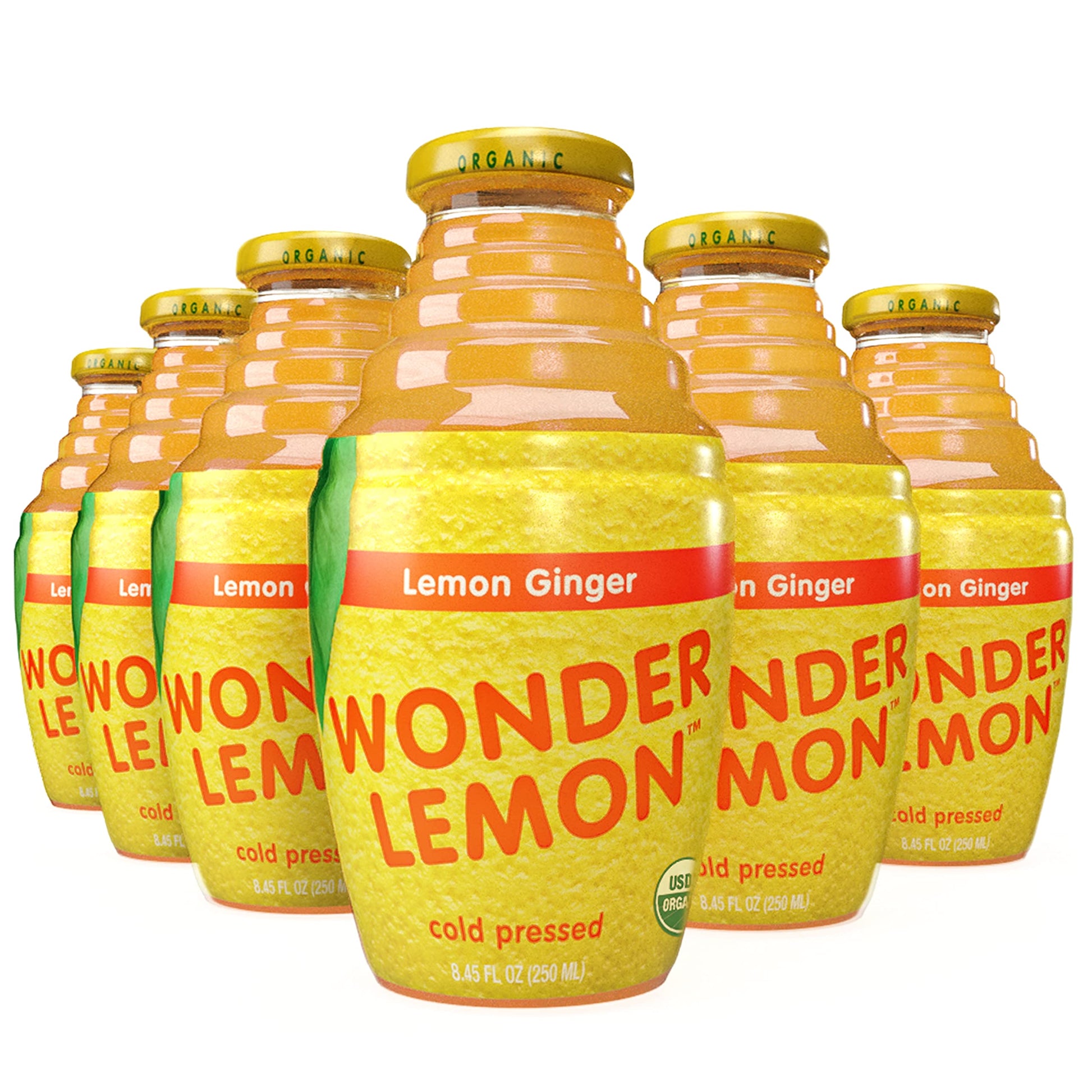 Wonder Lemon Organic Lemon Ginger Cold Pressed Juice, 8.45Oz (6 Pack)