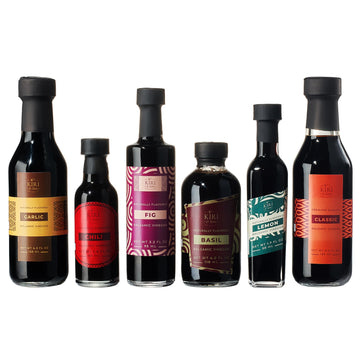Kiri & Sons Balsamic Vinegar Gourmet Gift Set Of 6 - Premium Made In Italy, Natural Flavors Include Garlic, Chili, Fig, Basil, L