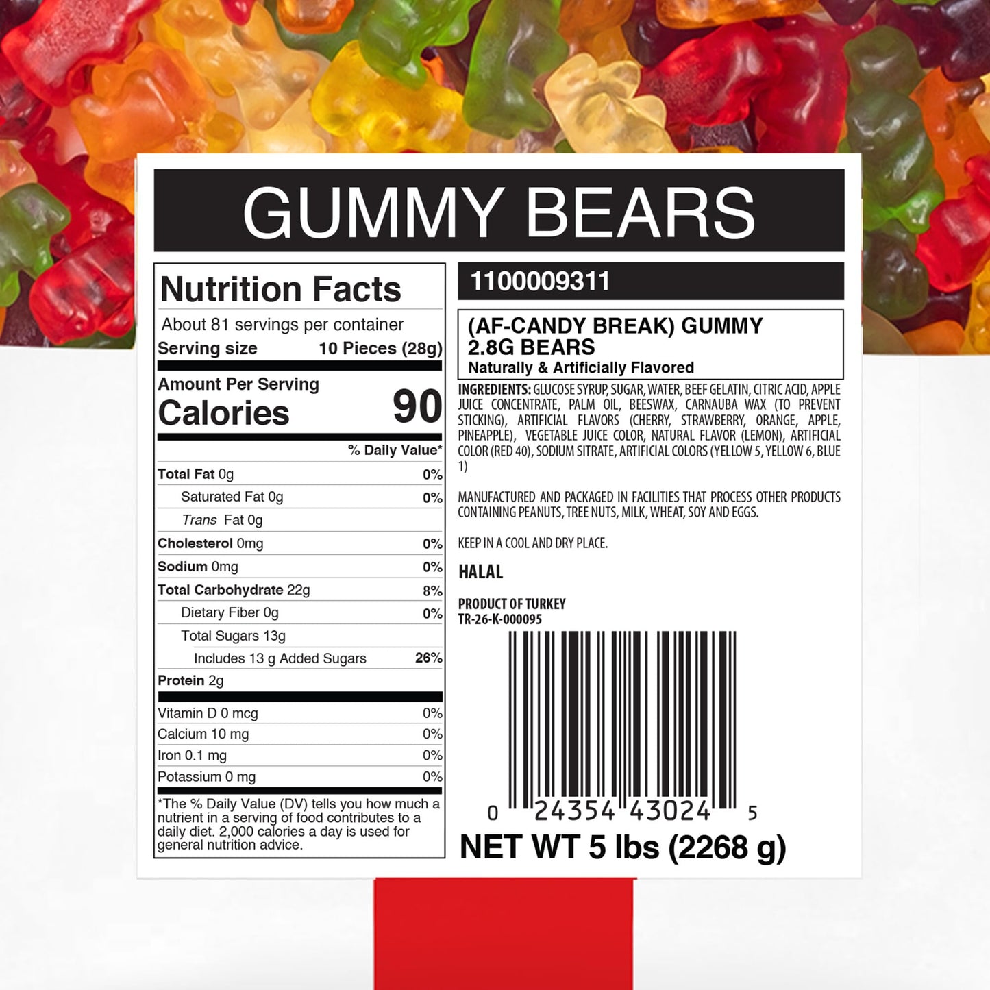 Candy Break Fruity & Sweet Six Flavor Gummy Bears 5 lbs Share Size Bag - Chewy Gummy Bulk Candy Vairety Pack - Snacks for Kids &